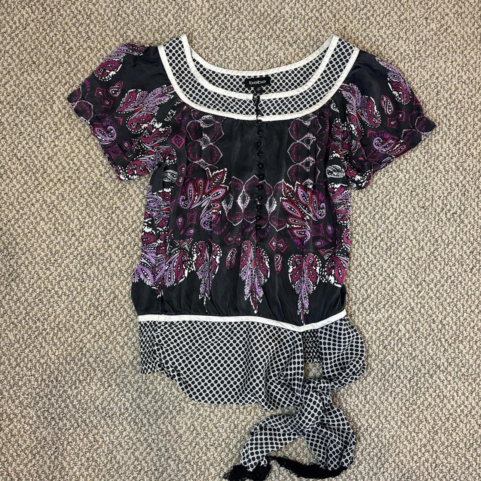 Bebe vintage y2k silky floral paisley purple babydoll top Size S / US 4 / IT 40 - 5 Thumbnail