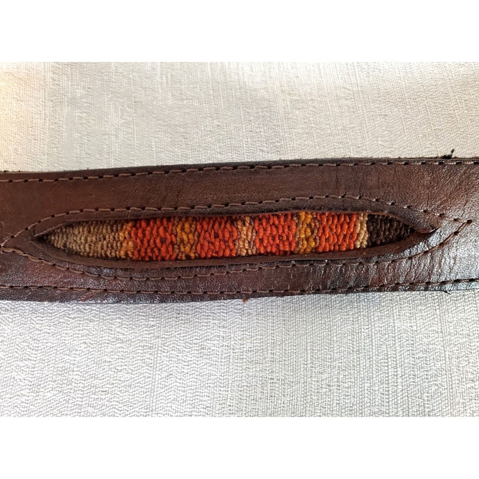 Vintage VINTAGE Handcrafted Leather Belt Suede Backed Embroidered Panels Length 47" Size ONE SIZE - 3 Thumbnail