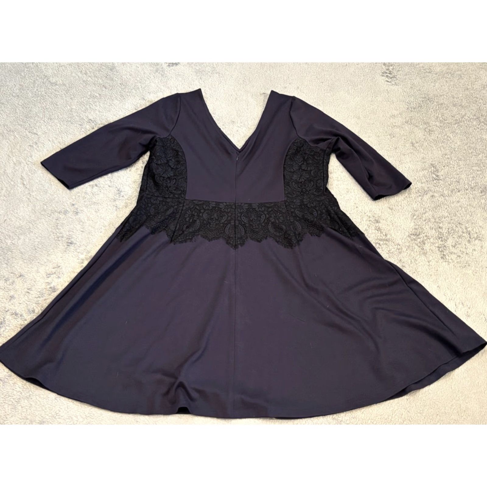 Vintage Lane Bryant Dress Womens 18 Navy Blue V Neck Lace Accent 3/4 Sleeve - Plus Size A-Line Knee Length Casual Party/Cocktail Mens/Womens Size XXL / US 16-18 / IT 52-54 - 5 Thumbnail