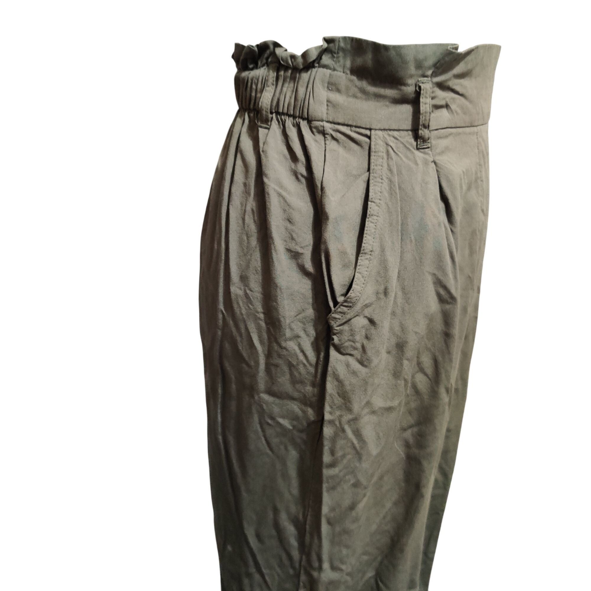 H&M H&M Olive High Waist Paperbag Pants Relaxed Tapered Pleated Size 30" / US 8 / IT 44 - 3 Thumbnail