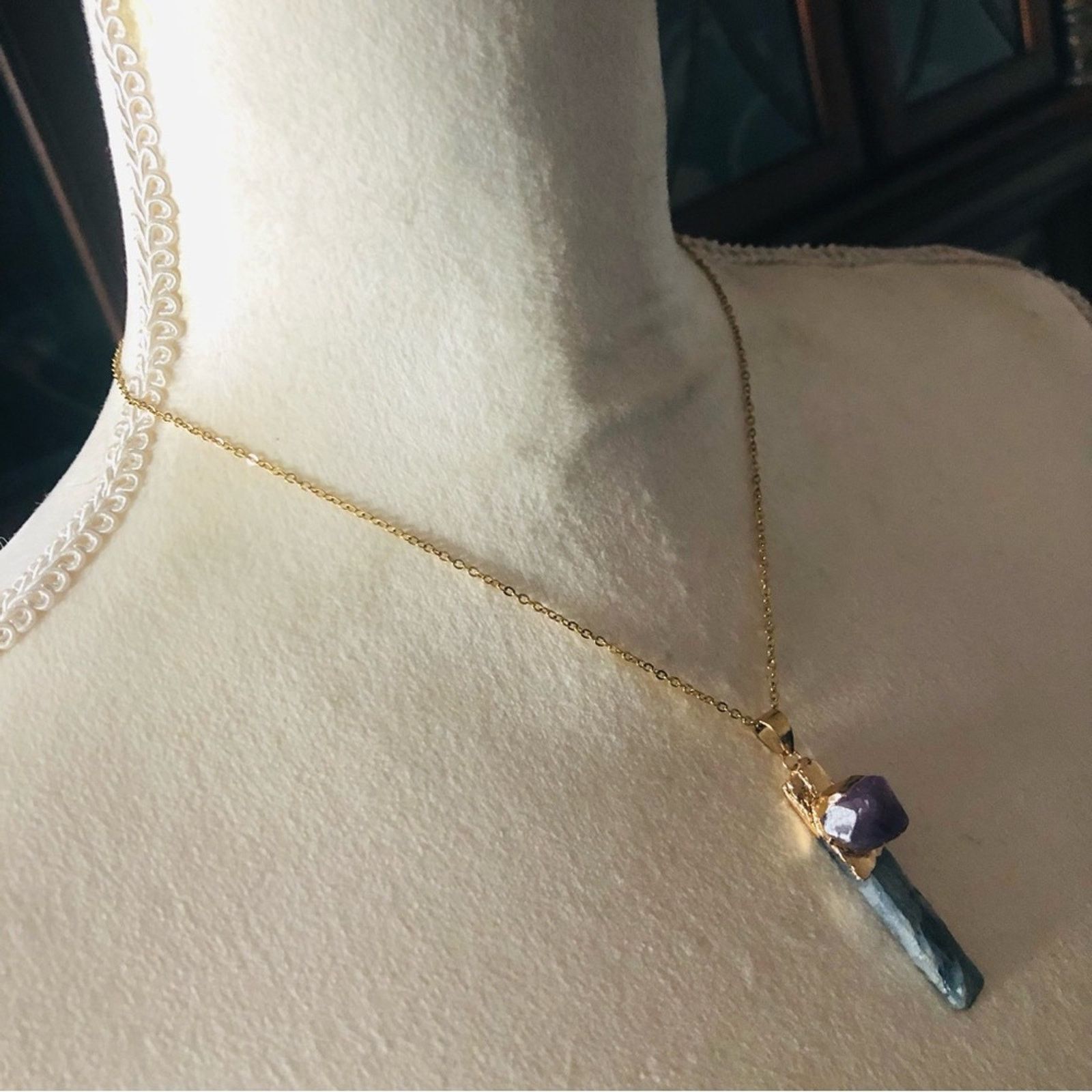 Handmade Handcrafted genuine kyanite and amethyst quartz necklace Size ONE SIZE - 9 Thumbnail