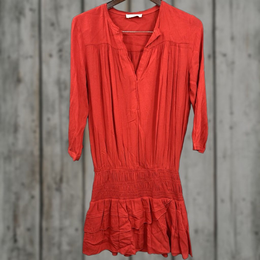 ba&sh ba&sh Dress Women Mini 0 Tomato Red V-Neck Long Sleeve Puff Sleeve Chiffon Layered Indie Bohemian Designer 90s Theme Mens? Size S / US 4 / IT 40 - 1 Thumbnail