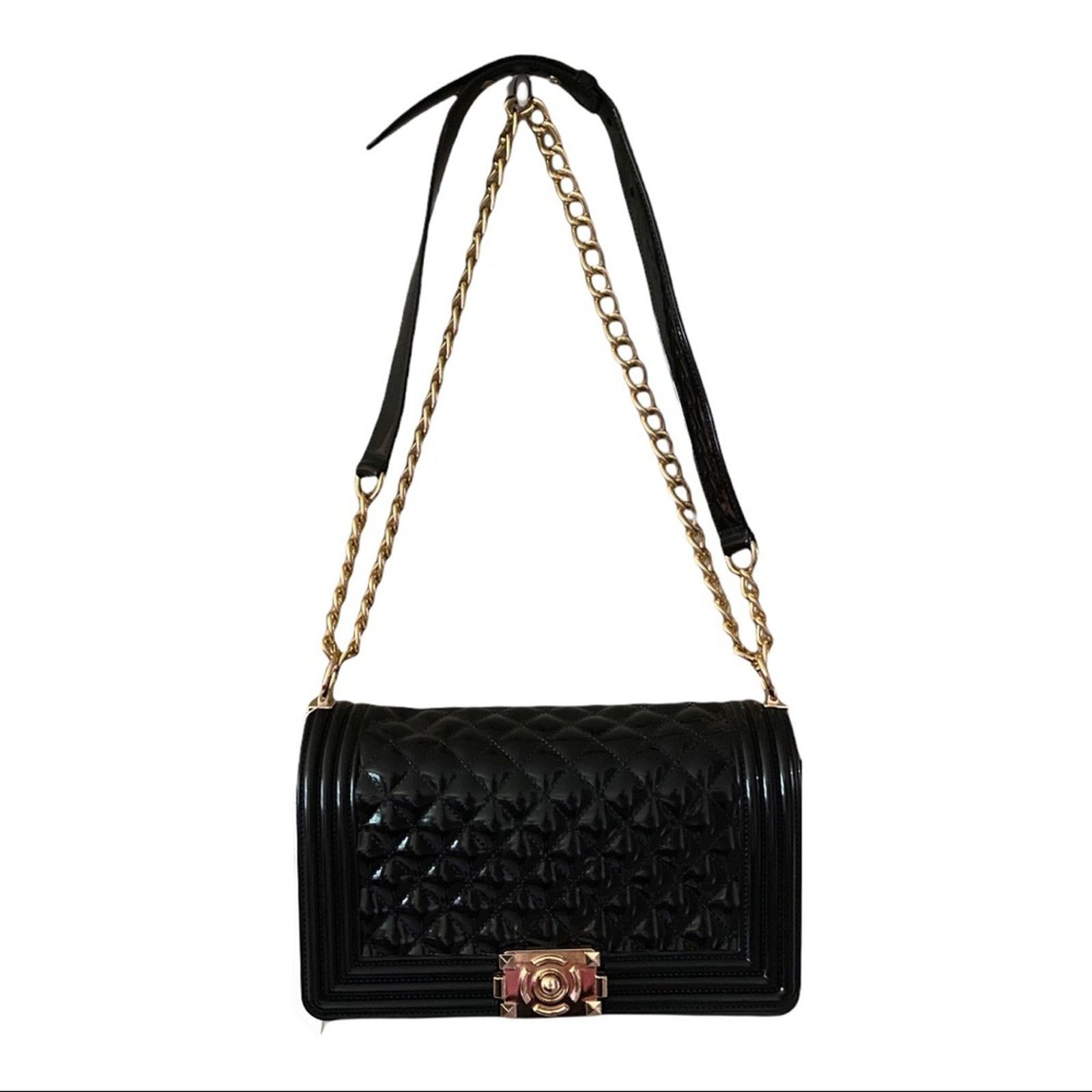 Emperia Black Quilted Flap Jelly Vegan Purse, Women's