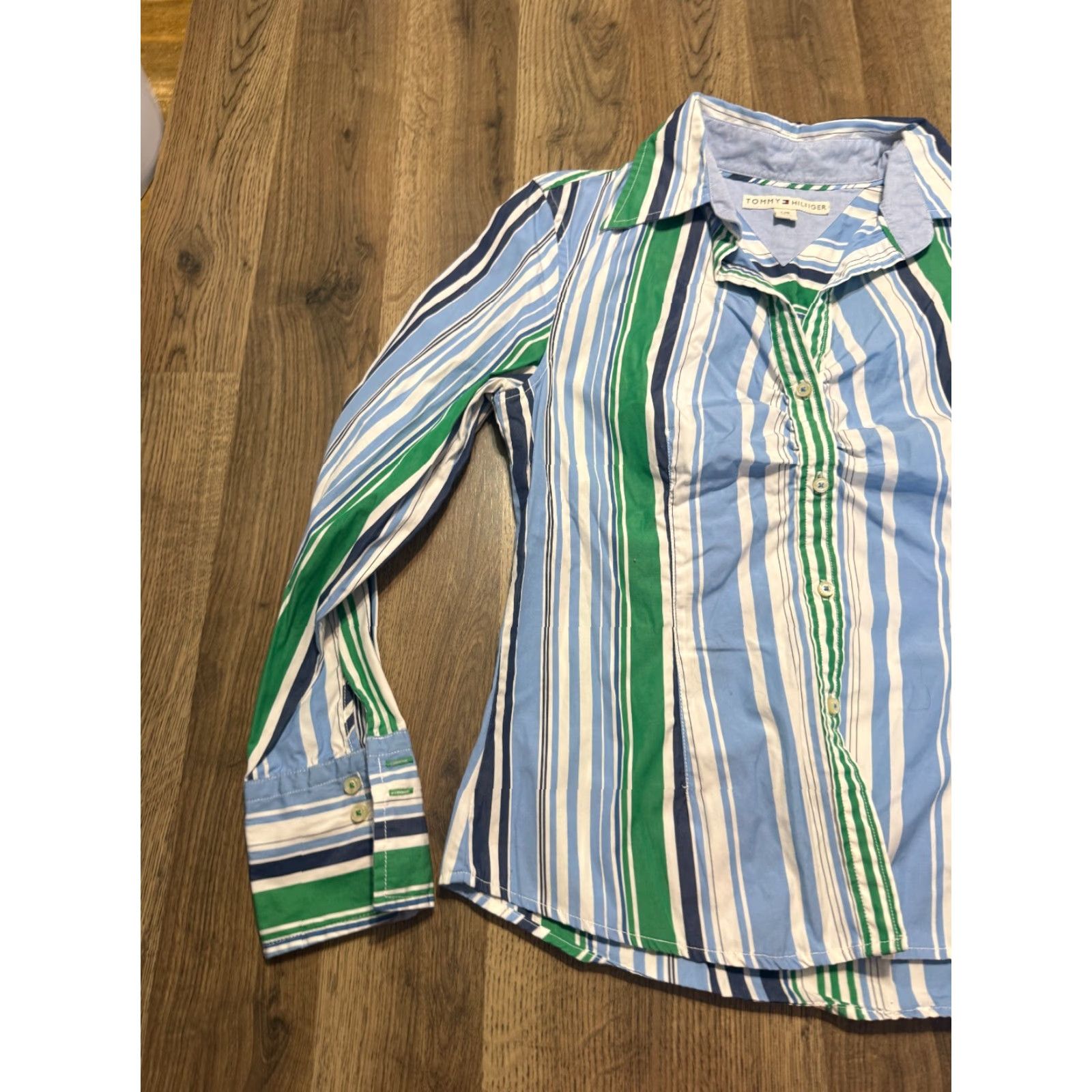 Tommy Hilfiger Tommy Hilfiger Blouse Women's Large Button-Up Long Sleeve Multicolor Blue White Green Modern Casual Size L / US 10 / IT 46 - 3 Thumbnail