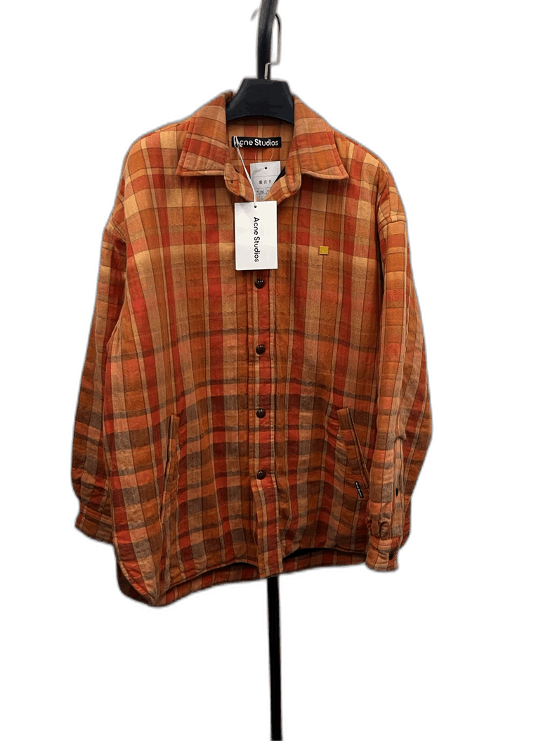 Acne Studios Acne Studios Orange Checkered Cotton Jacket Size US XXS / EU 40 - 1 Thumbnail