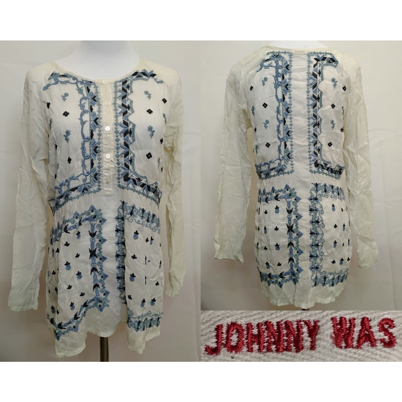 Johnny Was Johnny Was Blouse Women's Small White/Blue Embroidered Size S / US 4 / IT 40 - 1 Thumbnail