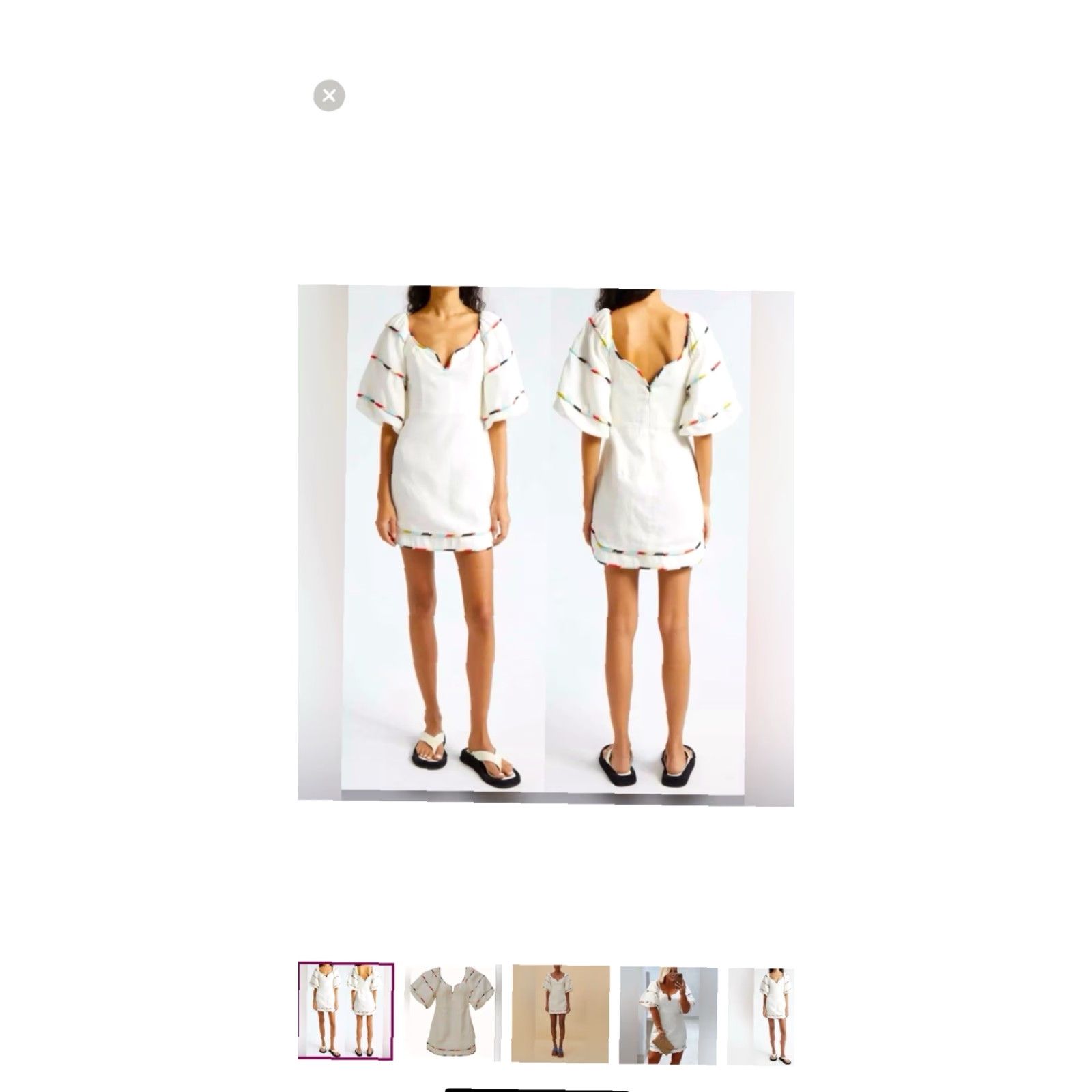 Farm Rio Farm Rio White Linen Short Sleeve Mini Dress M Womens Striped Colorful 100% Linen Summer 34" Length Size 32" / US 10 / IT 46 - 6 Thumbnail
