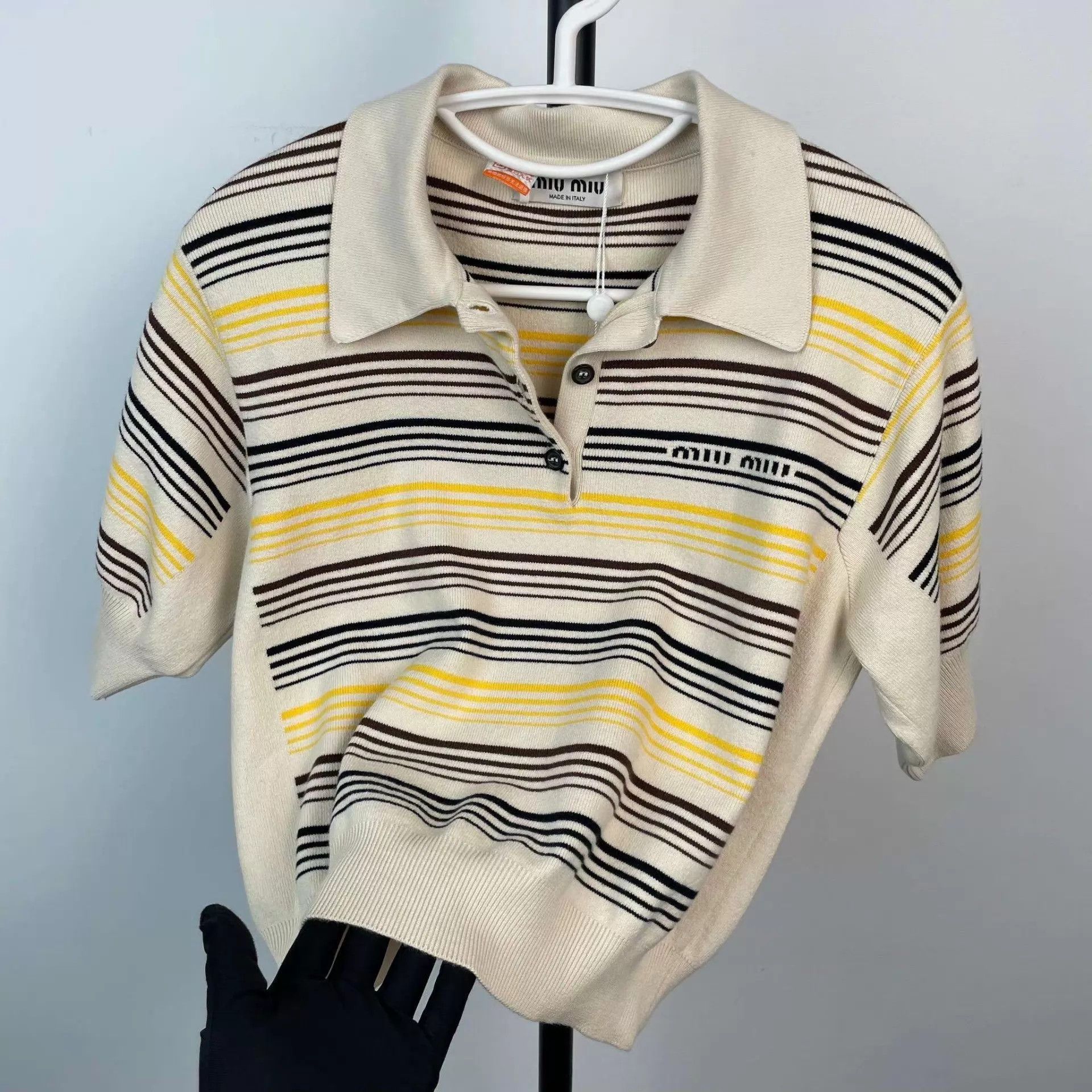 Miu Miu MIU MIU Yellow & Black Stripe Knit Tee 95 New Size XS / US 0-2 / IT 36-38 - 9 Thumbnail