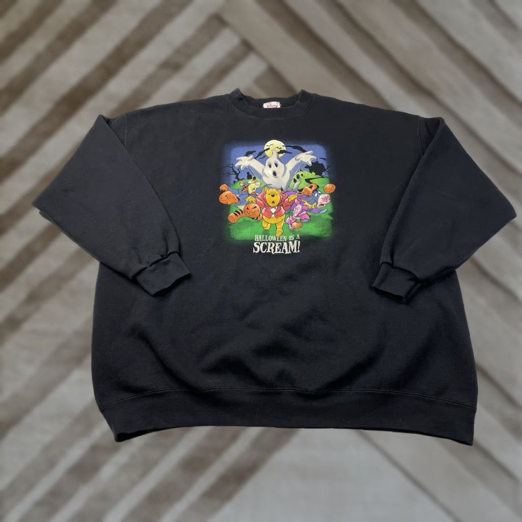 Disney VINTAGE Disney Winnie the Pooh HALLOWEEN Scream Glow In Dark Sweatshirt XL/XXL Men Black 90s Pullover The Darkness Shirt/Mens Size US XL / EU 56 / 4 - 1 Thumbnail