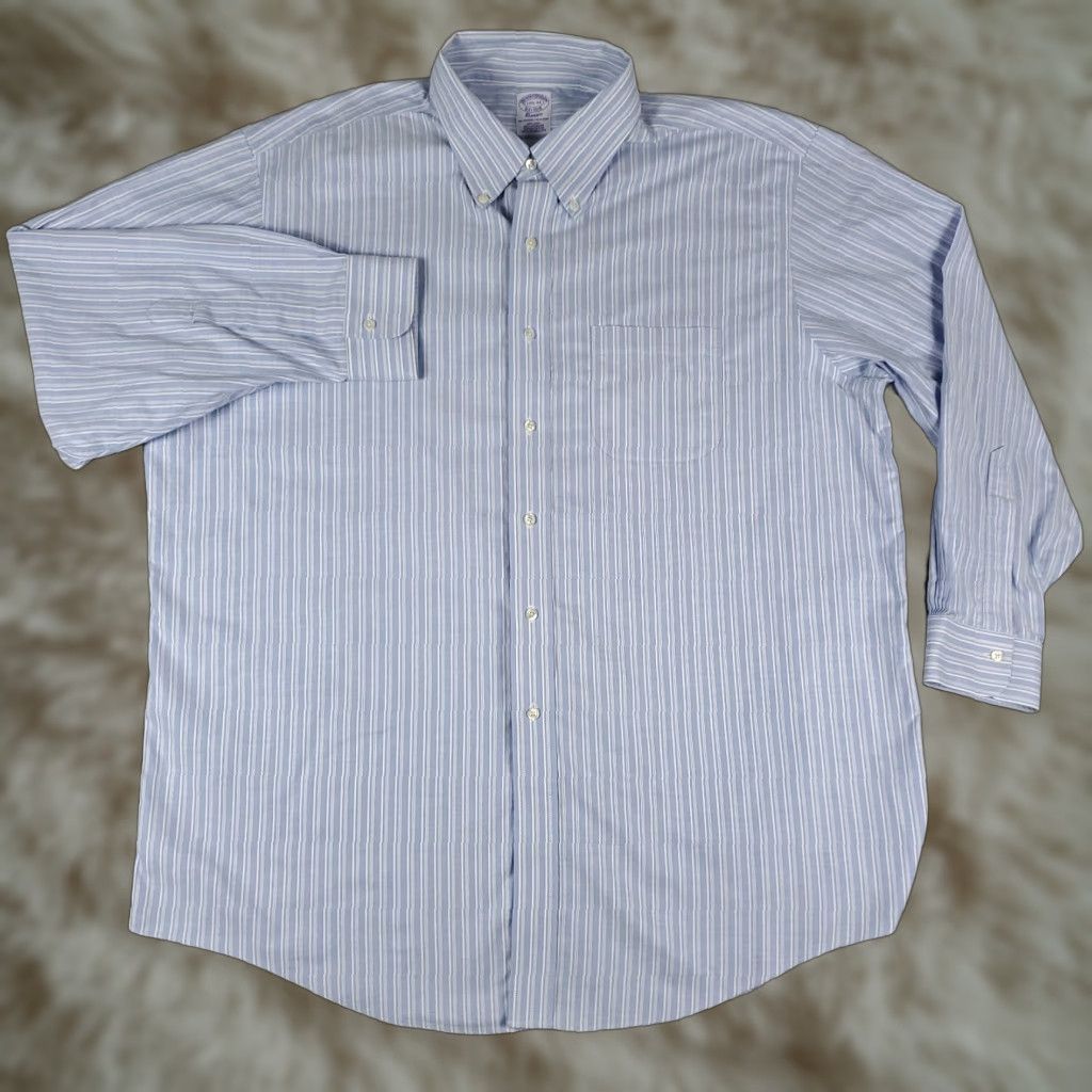 Brooks Brothers Brooks Brothers Dress Shirt Mens 17.5 Blue Striped Long Sleeve Button Down Shirt Size 48R - 1 Thumbnail