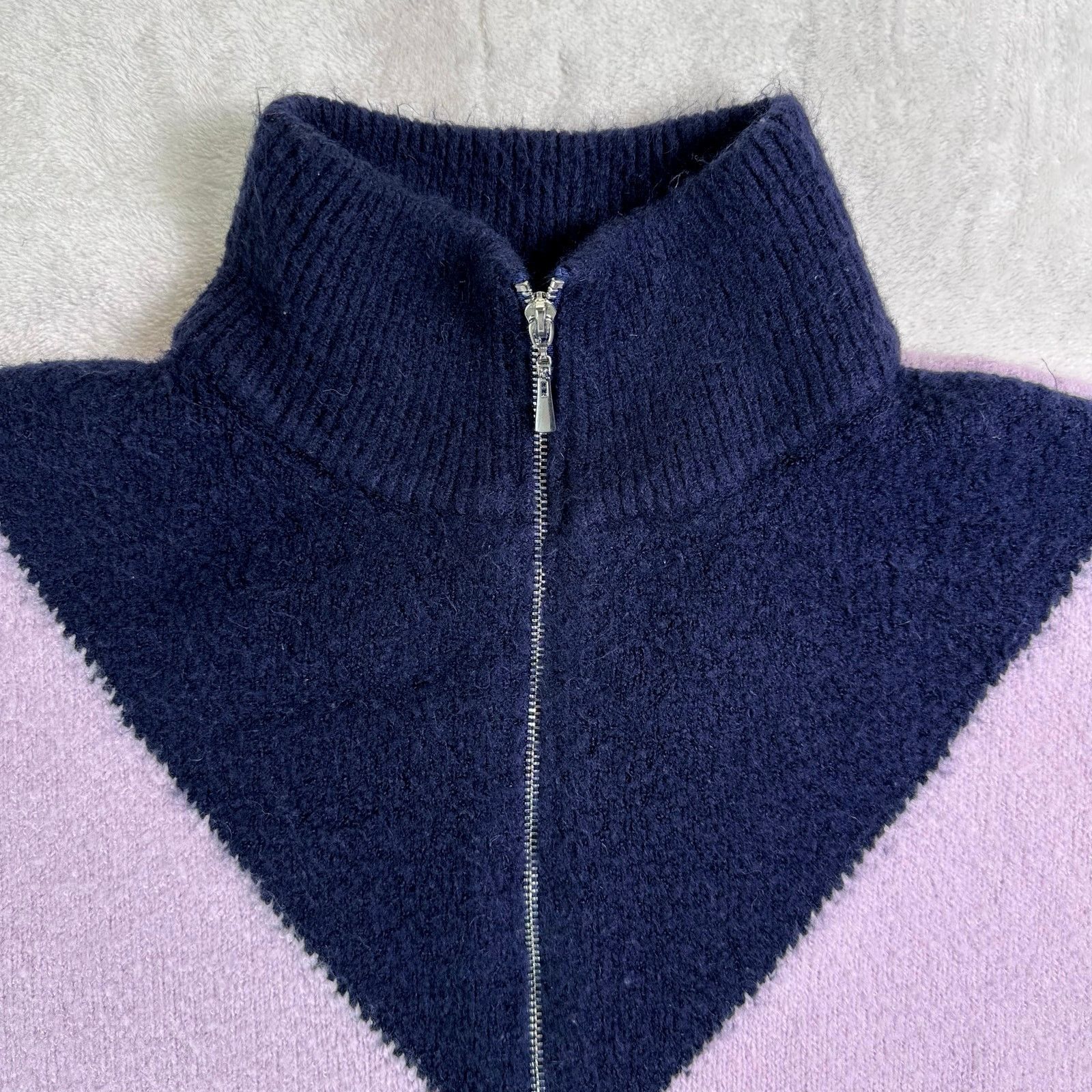 Other LPA Lilac Navy Color Block Half-Zip Collared Sweater Size S Size S / US 4 / IT 40 - 3 Thumbnail