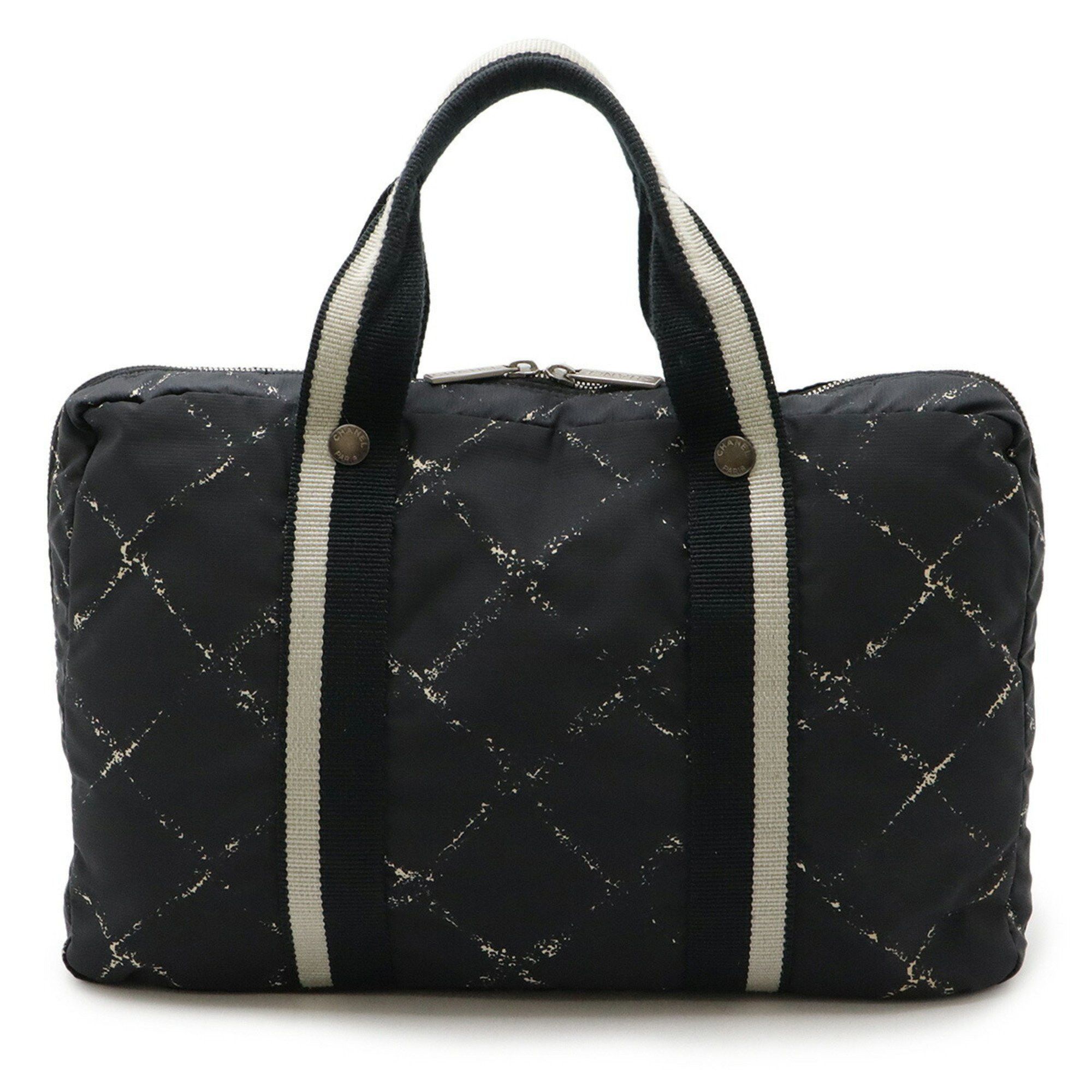 Chanel Old Travel Line Bag Handbag Tote Nylon Black Red, Women's