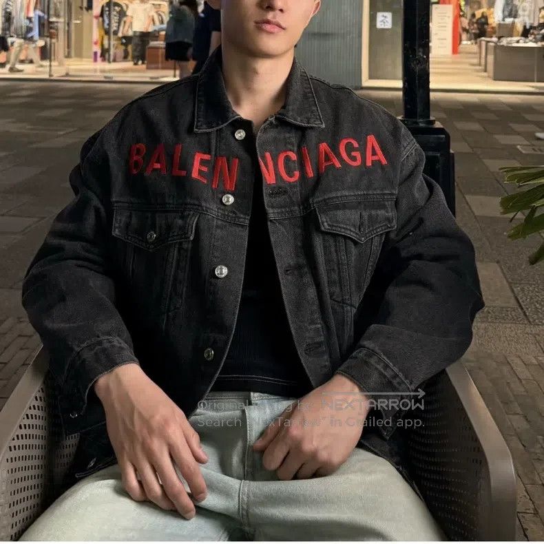 Balenciaga Balenciaga Red Embroidered Logo Denim Jacket Size US S / EU 44-46 / 1 - 6 Thumbnail