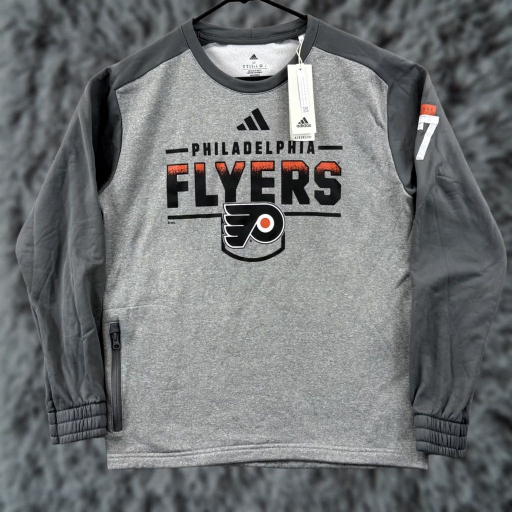 Adidas NHL Philadelphia Flyers Hockey Sweatshirt Mens Medium Gray Long Sleeve Loose NWT Size US M / EU 48-50 / 2 - 1 Thumbnail