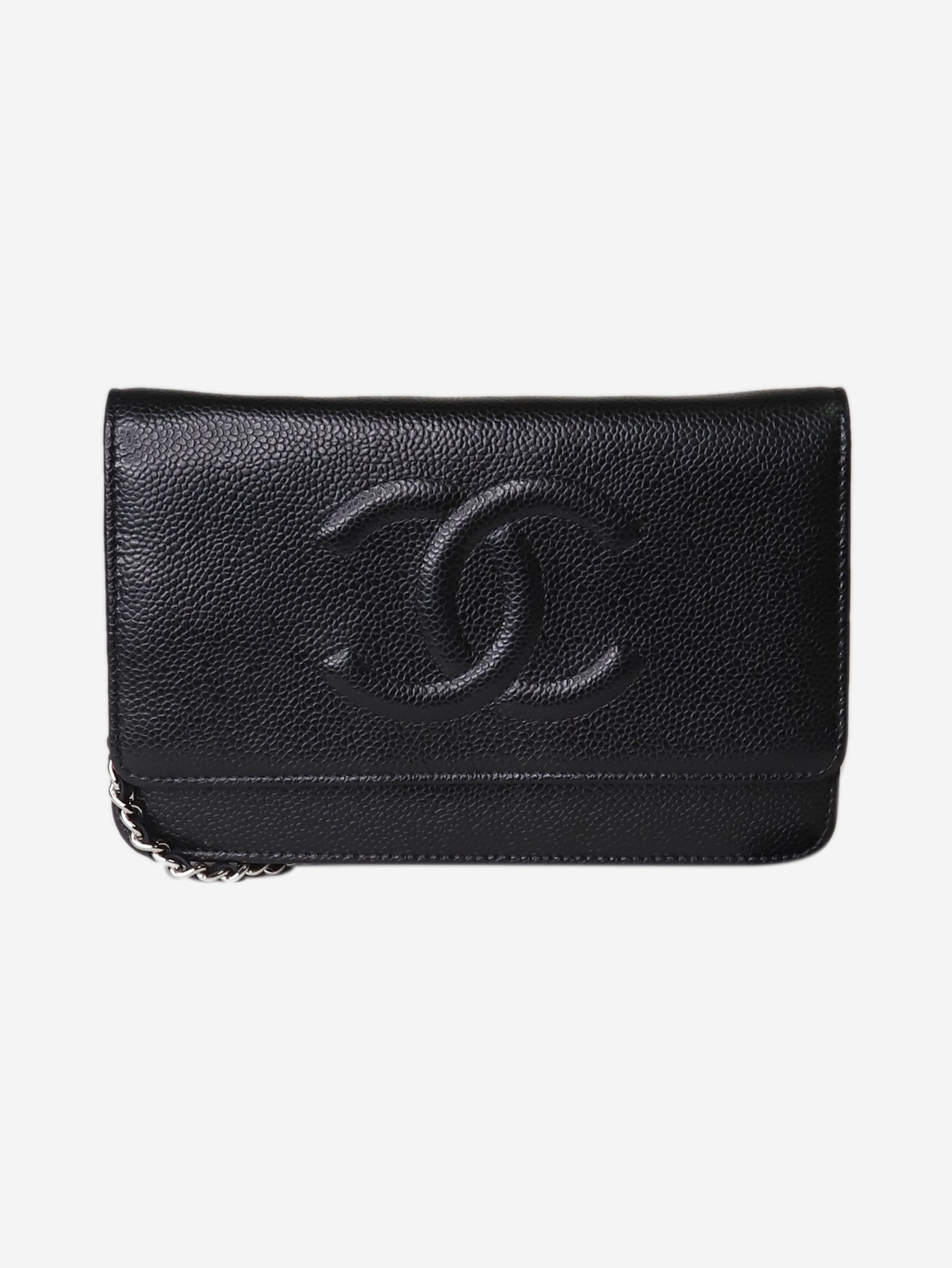 image of Chanel Black 2010-2011 Cc Caviar Wallet On Chain, Women's