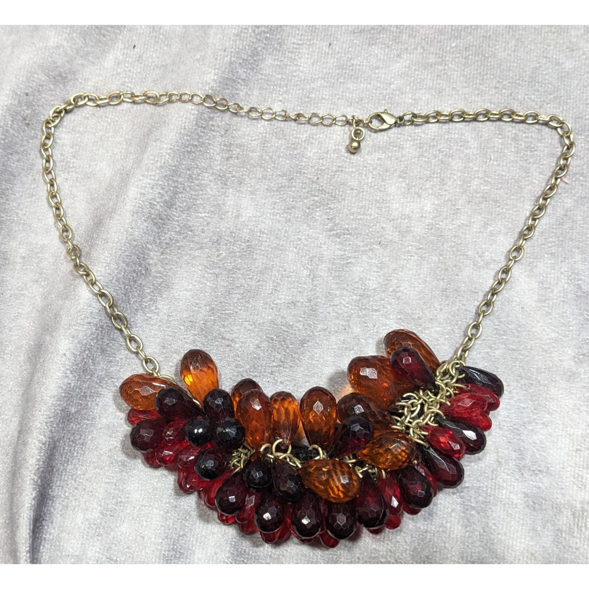 Other Funky Red And Orange Clustered Faceted Gem Necklace Size ONE SIZE - 5 Thumbnail