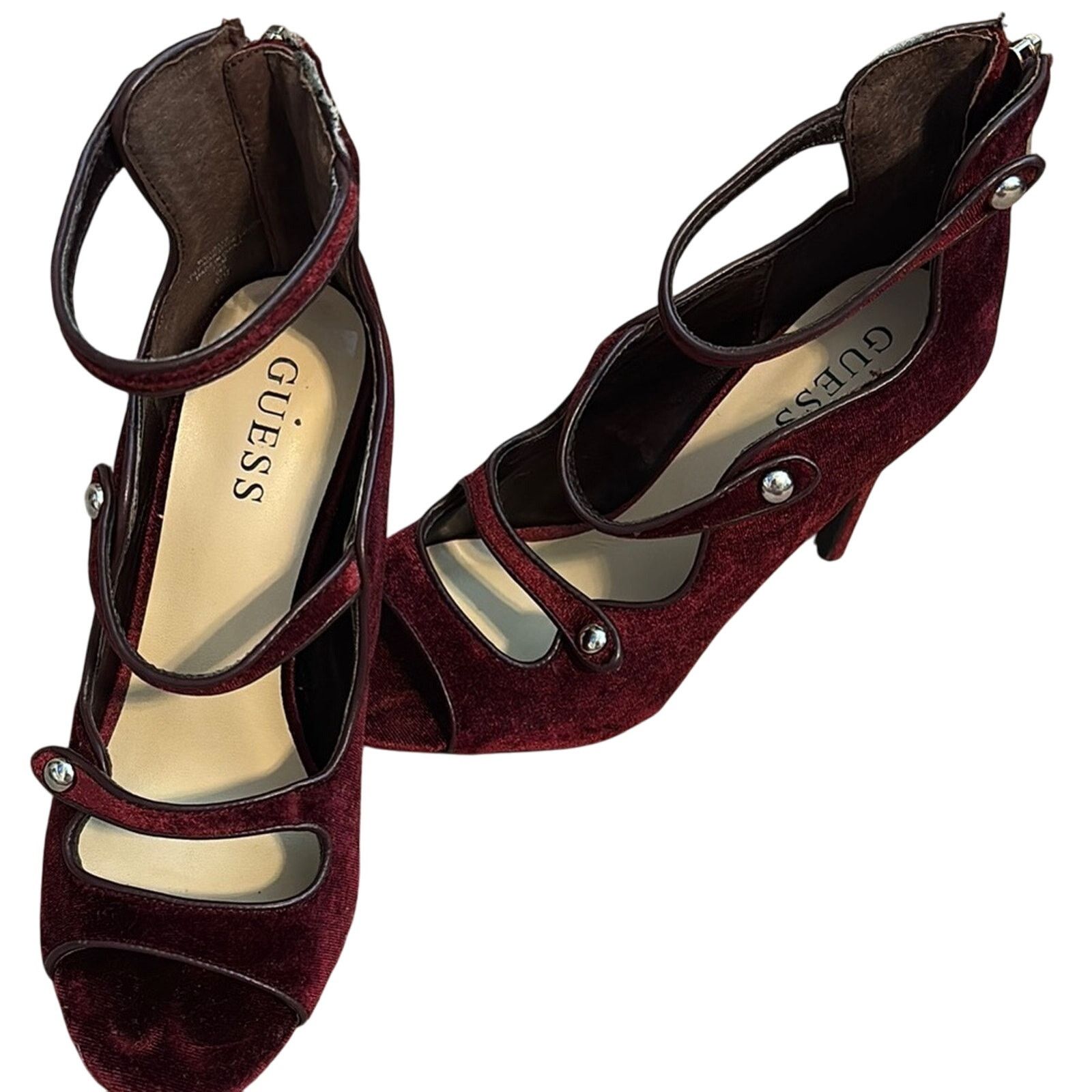 Guess Guess Burgundy Velvet Strappy Heels Size US 7.5 / IT 37.5 - 6 Thumbnail