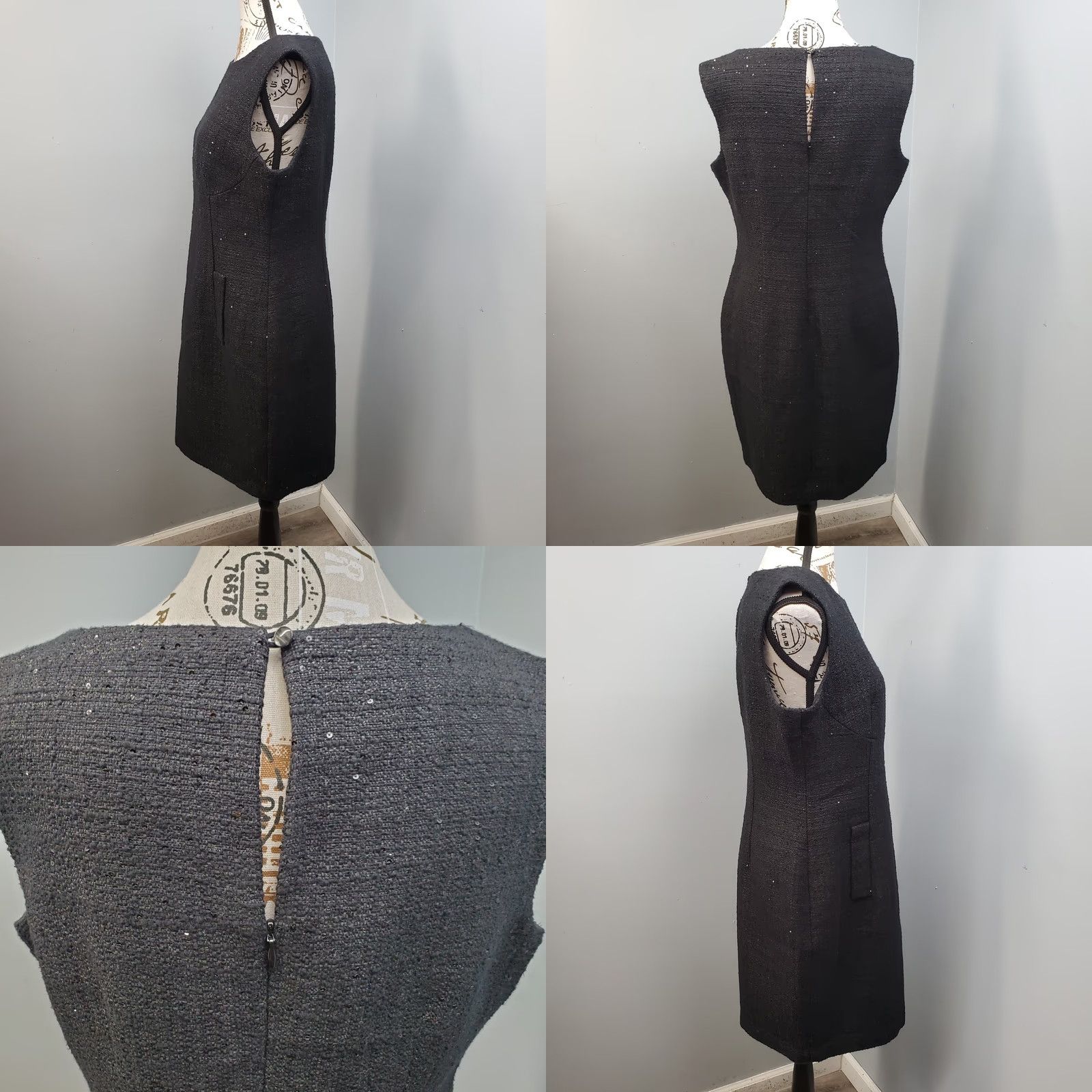 Anne Klein Anne Klein Sheath Dress Womens Size 8 Black Sleeveless Sequin Tweed Boucle Midi Dress Size M / US 6-8 / IT 42-44 - 8 Thumbnail