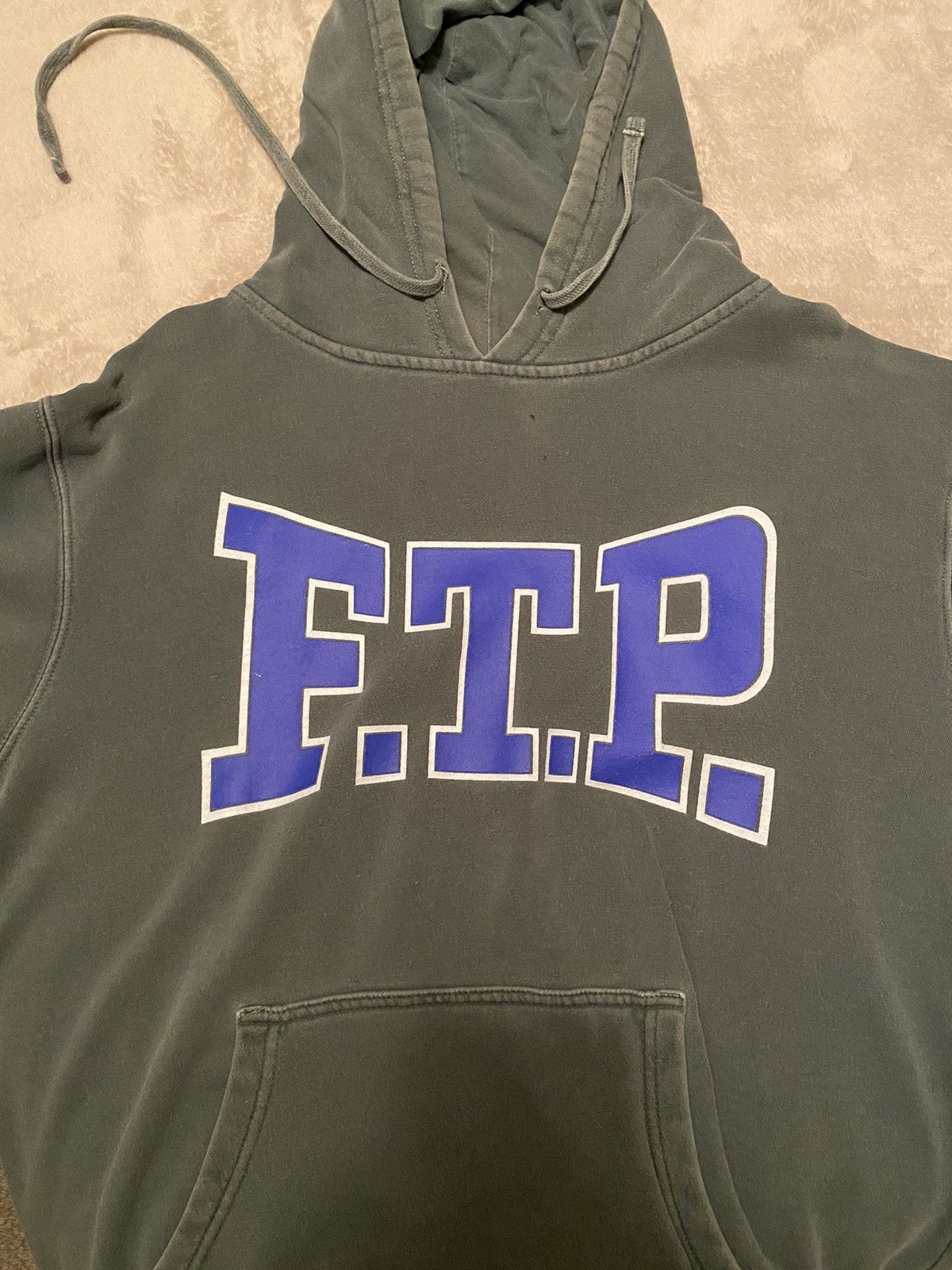 image of Fuck The Population Ftp Varsity Blue Logo Hoodie (2018) in Green, Men's (Size Large)