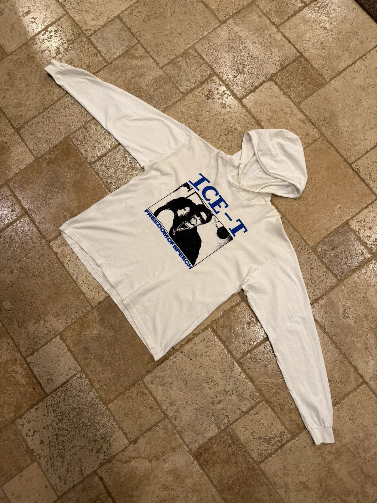 Vintage Vintage Ice-T Freedom of Speech 90’s White LS Hoodie T-Shirt Size US L / EU 52-54 / 3 - 4 Thumbnail