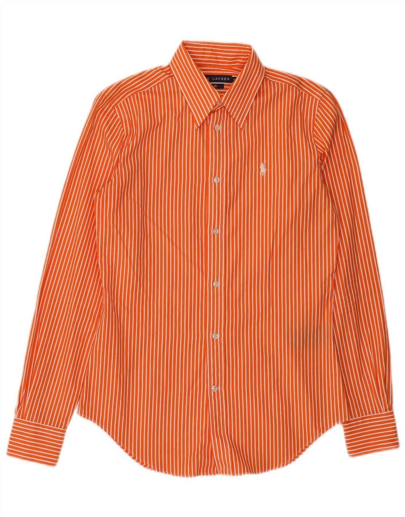 Ralph Lauren Womens Slim Fit Shirt US 2 XS Orange Pinstripe Cotton Size XS / US 0-2 / IT 36-38 - 1 Thumbnail