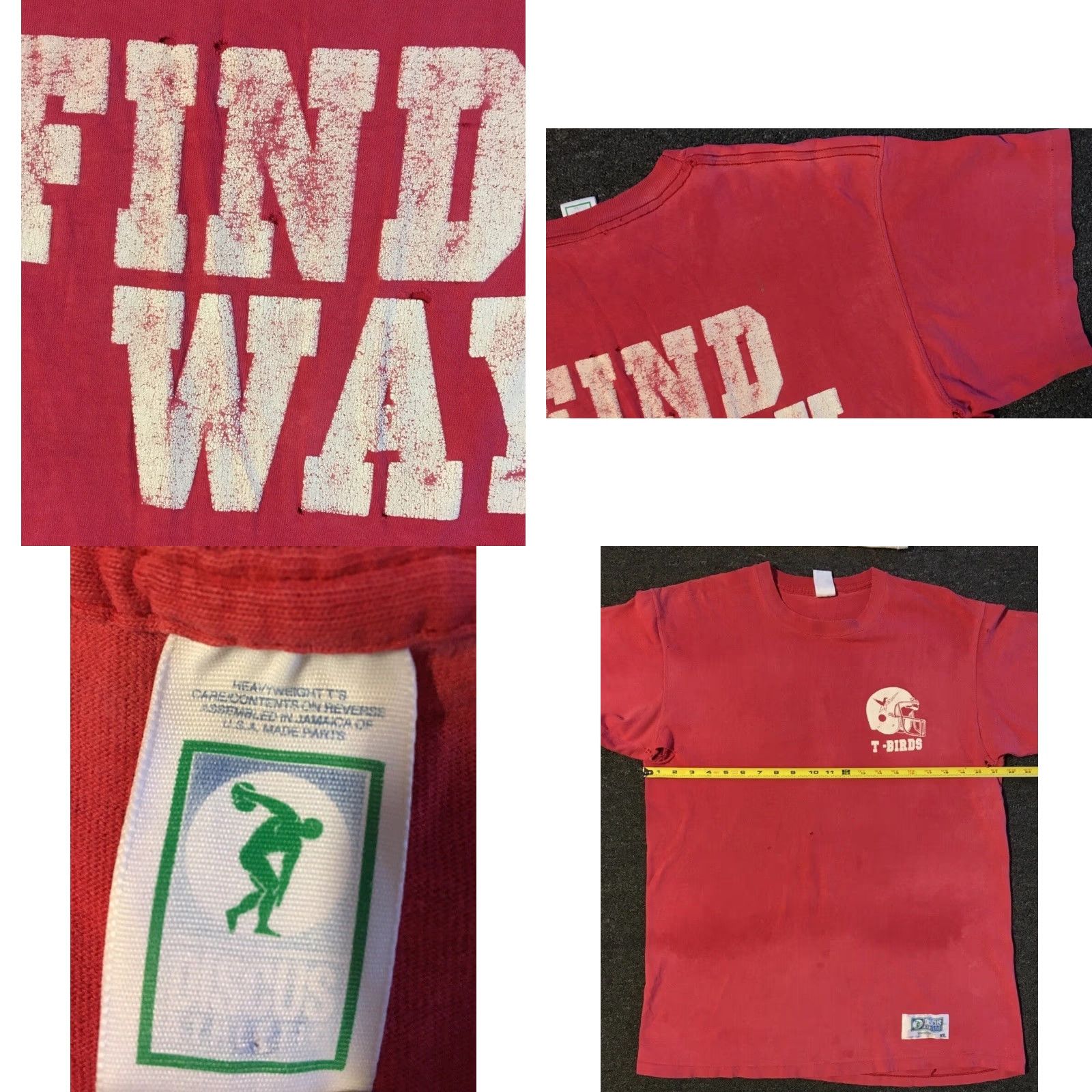 Vintage VINTAGE 90s Thunderbird School Football Thrashed Faded Distressed Shirt XL Red Single Stitch Graphic Tee Men Size US XL / EU 56 / 4 - 11 Thumbnail