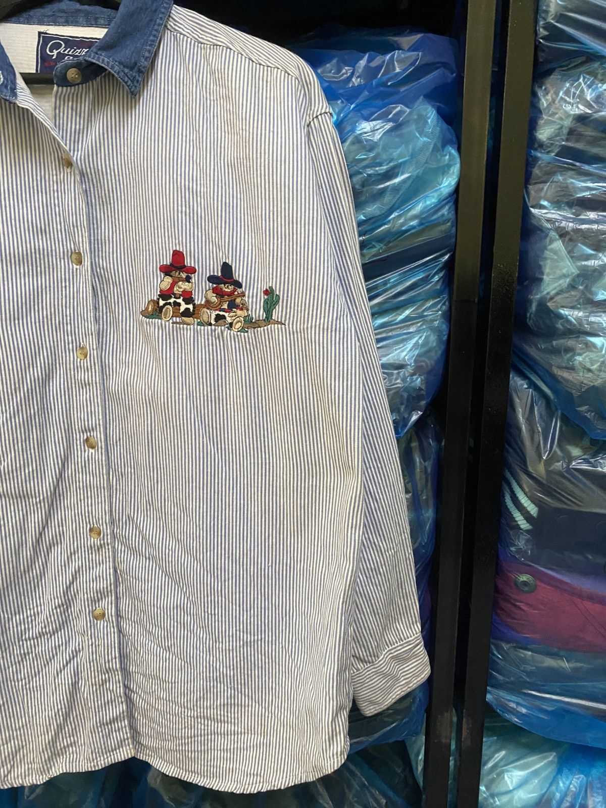 Cowboy Equipment × Vintage Vintage Quiz Again Embroidered Cowboy Shirt – Blue Striped Size US M / EU 48-50 / 2 - 4 Thumbnail