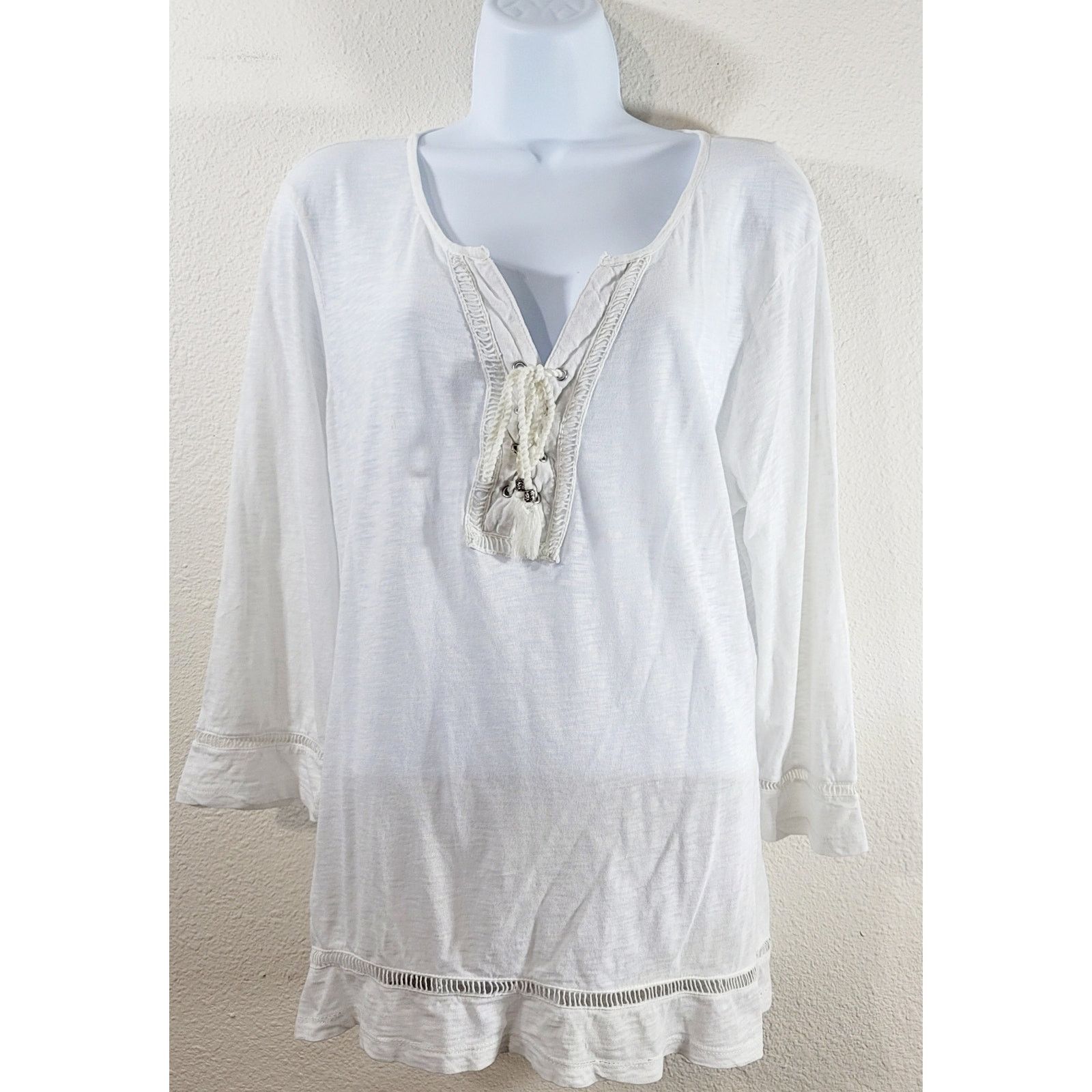 Other Style & Co White Slub Knit Lace Up Tie Front Bodice Medium Size M / US 6-8 / IT 42-44 - 1 Thumbnail