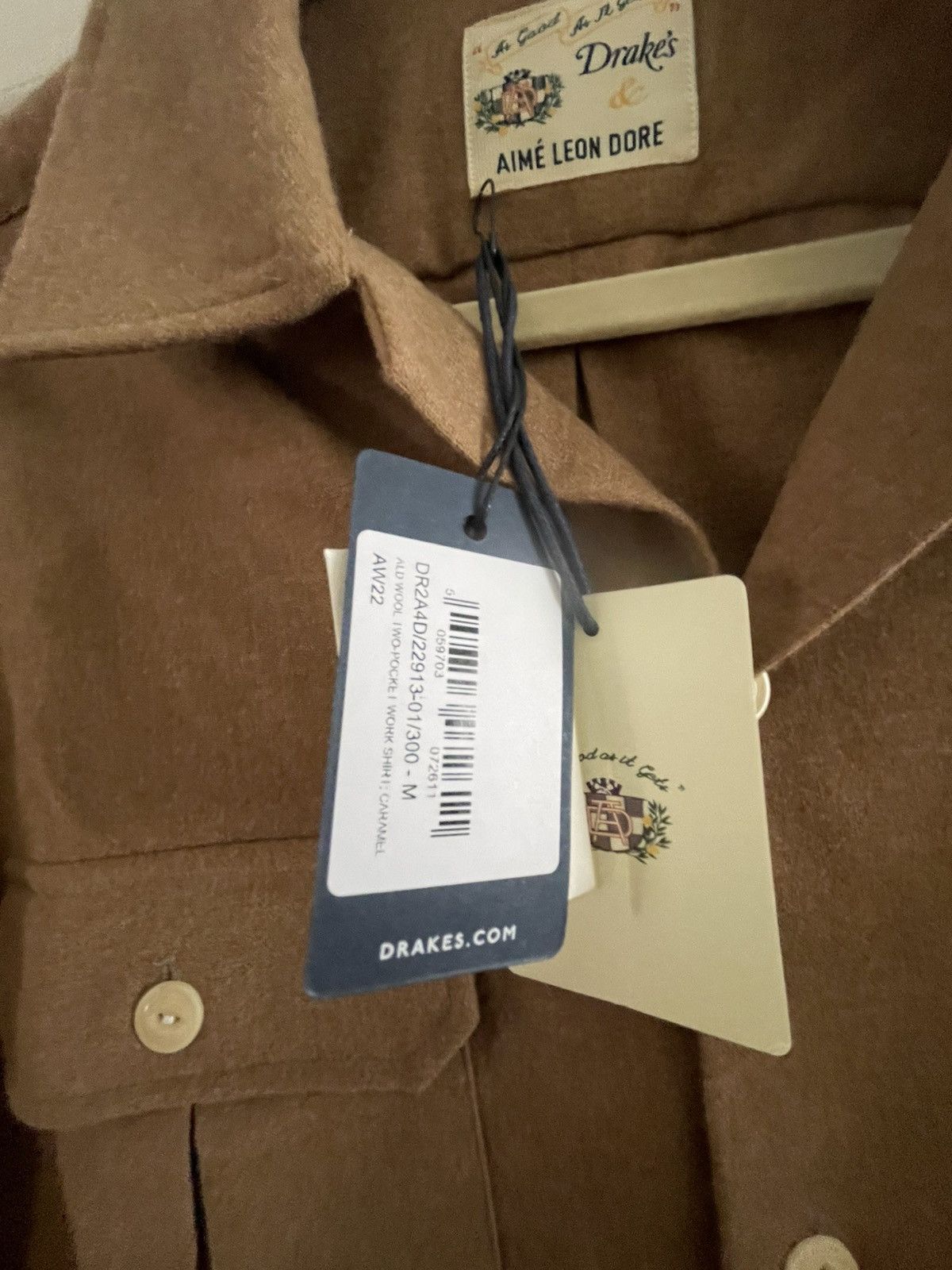 Aime Leon Dore × Drake's ALD x Drake’s - Wool Two Pocket Work Shirt: Caramel Size US M / EU 48-50 / 2 - 8 Thumbnail