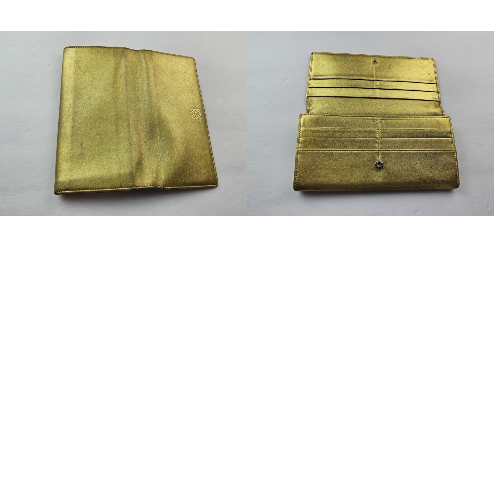 Loewe LOEWE Wallet Metal Gold Leather Snap Full Size Long Wallet Women Gold Leather Snap Wallet Size ONE SIZE - 8 Thumbnail