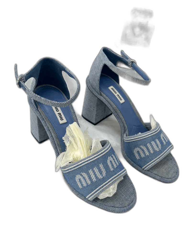 Miu Miu Miu Miu Denim Logo Heels Size 37.5 Size US 7 / IT 37 - 1 Thumbnail