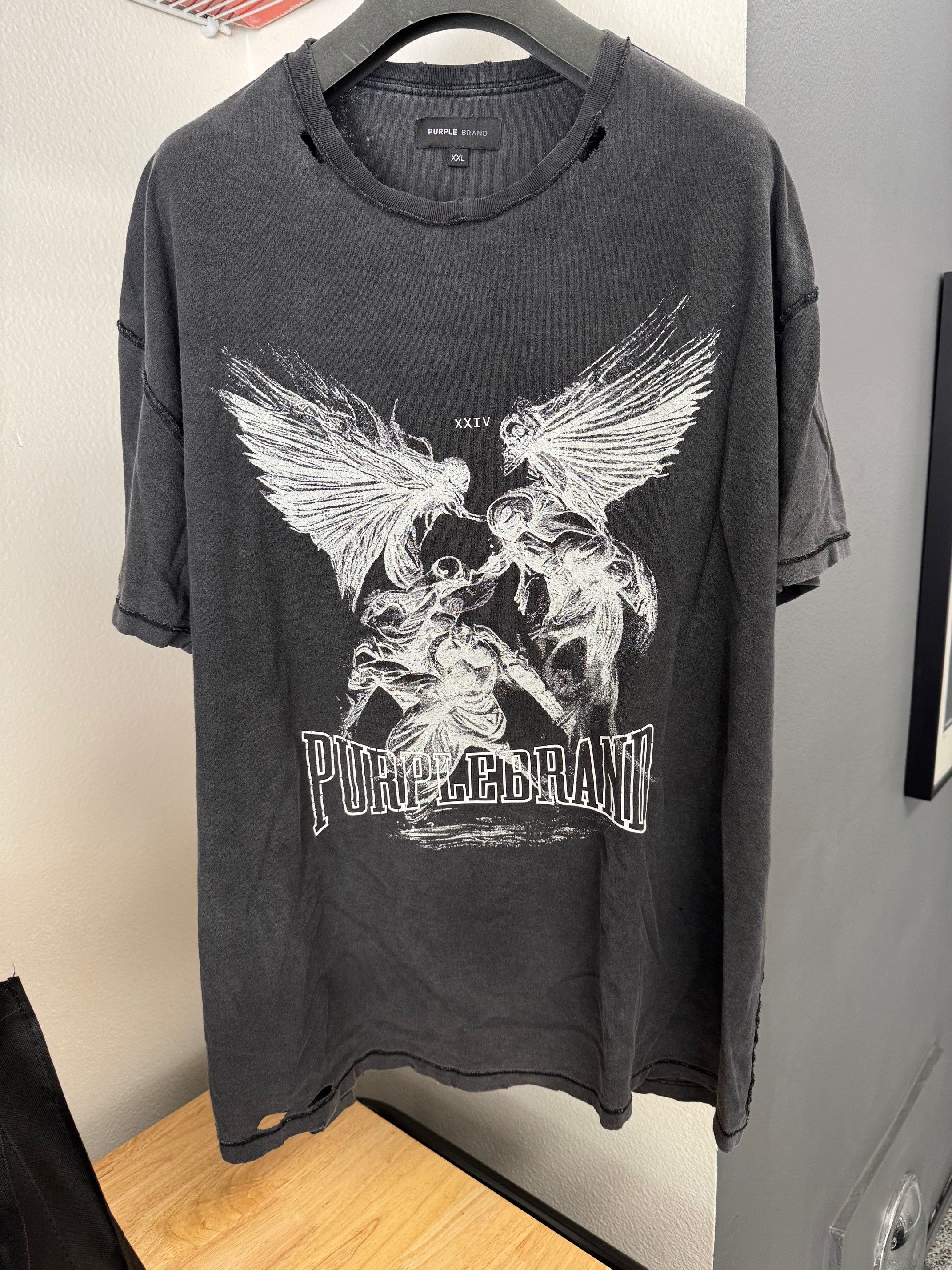 Purple Brand Purple Brand Distressed Angel Graphic T-shirt Size US XXL / EU 58 / 5 - 1 Thumbnail