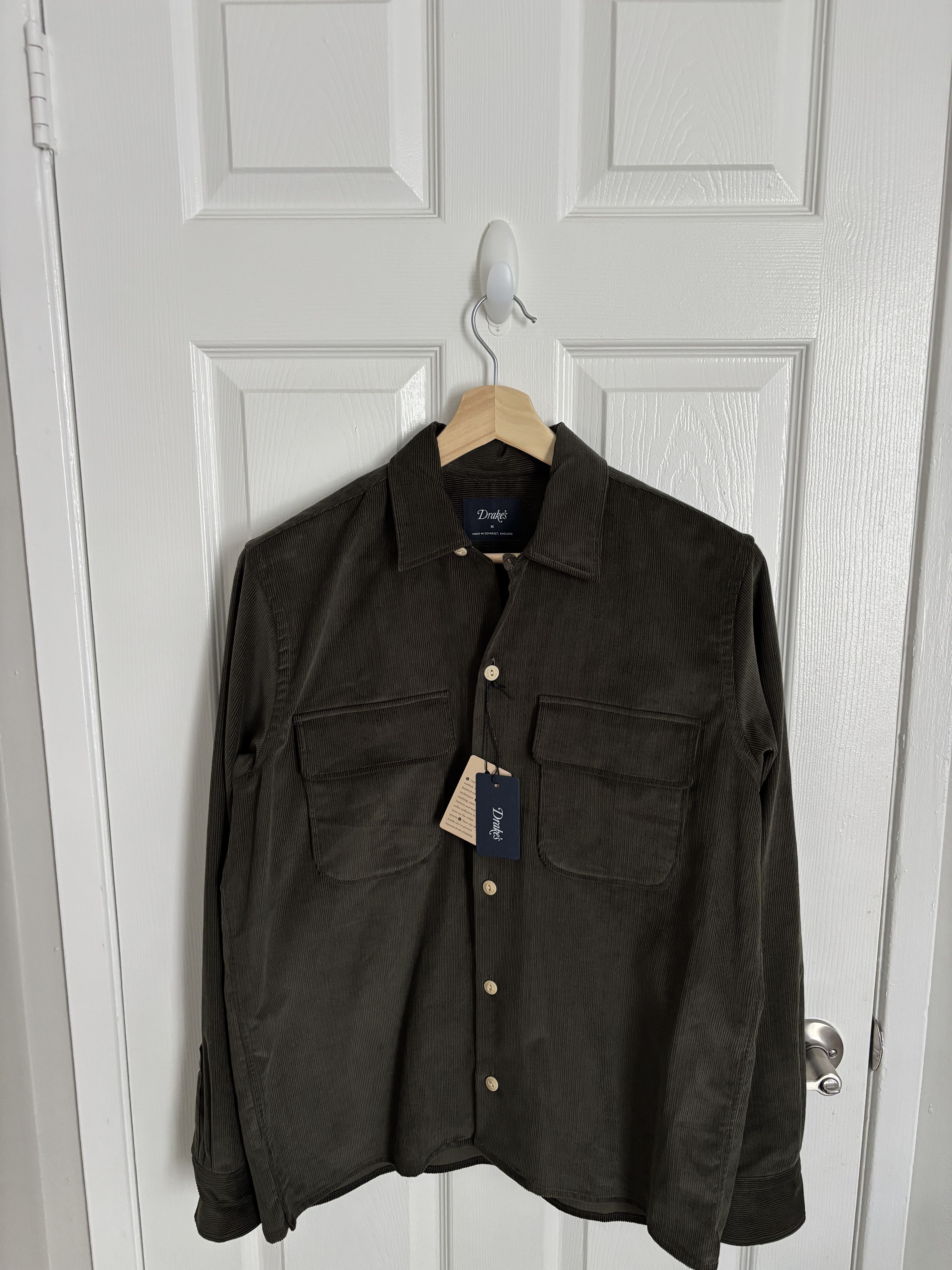 Drake's Drakes Khaki Corduroy Camp Collar Long Sleeve Shirt - Medium Size US M / EU 48-50 / 2 - 2 Thumbnail