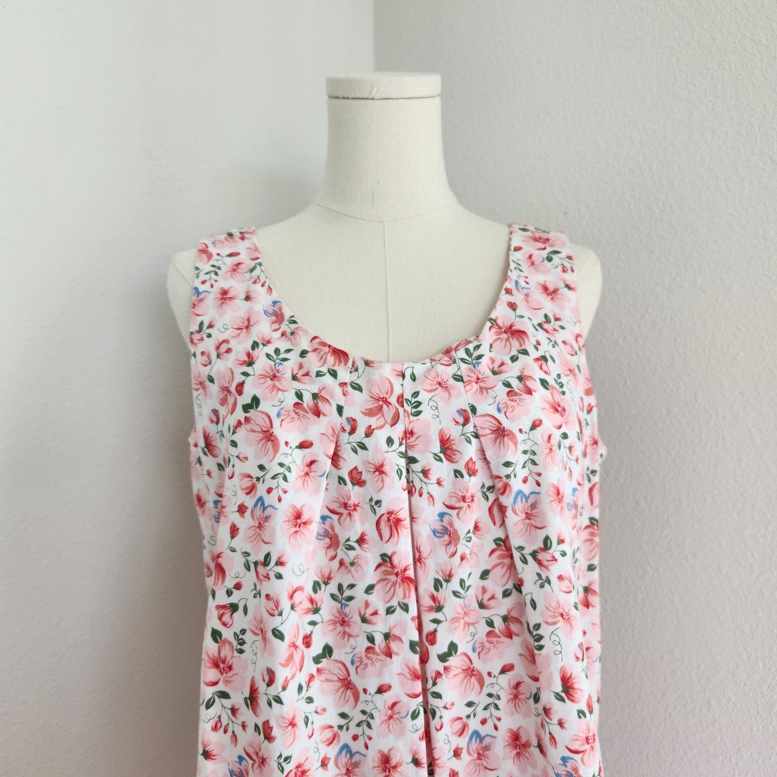 Vintage Vintage 80s Pink Floral Sleeveless Cotton Dress Pull On L Size L / US 10 / IT 46 - 2 Thumbnail