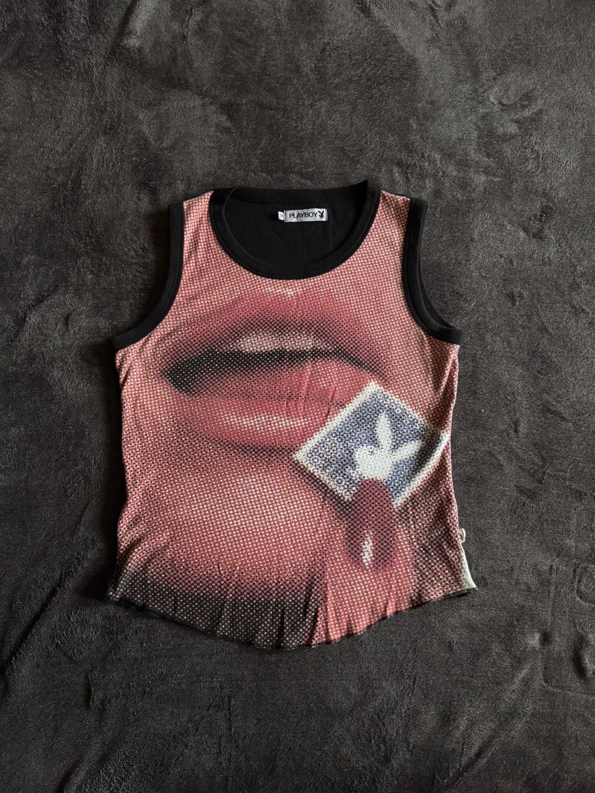 Play Boy rare Tank-top lips mesh print y2k Japan
