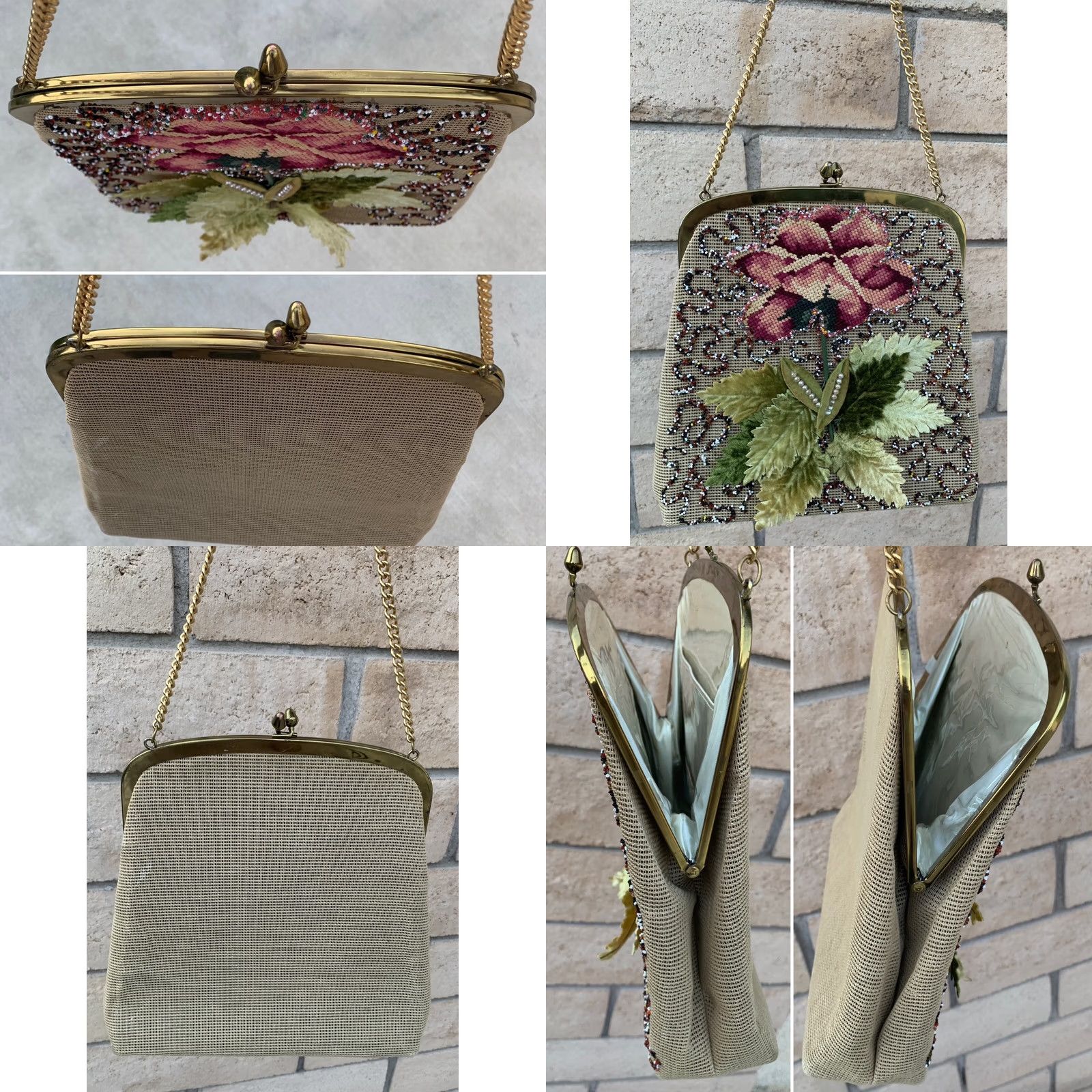 Vintage VINTAGE Jolles Purse Hand Bag Beige Floral 1950s Original Purse Designer Look Size ONE SIZE - 9 Thumbnail