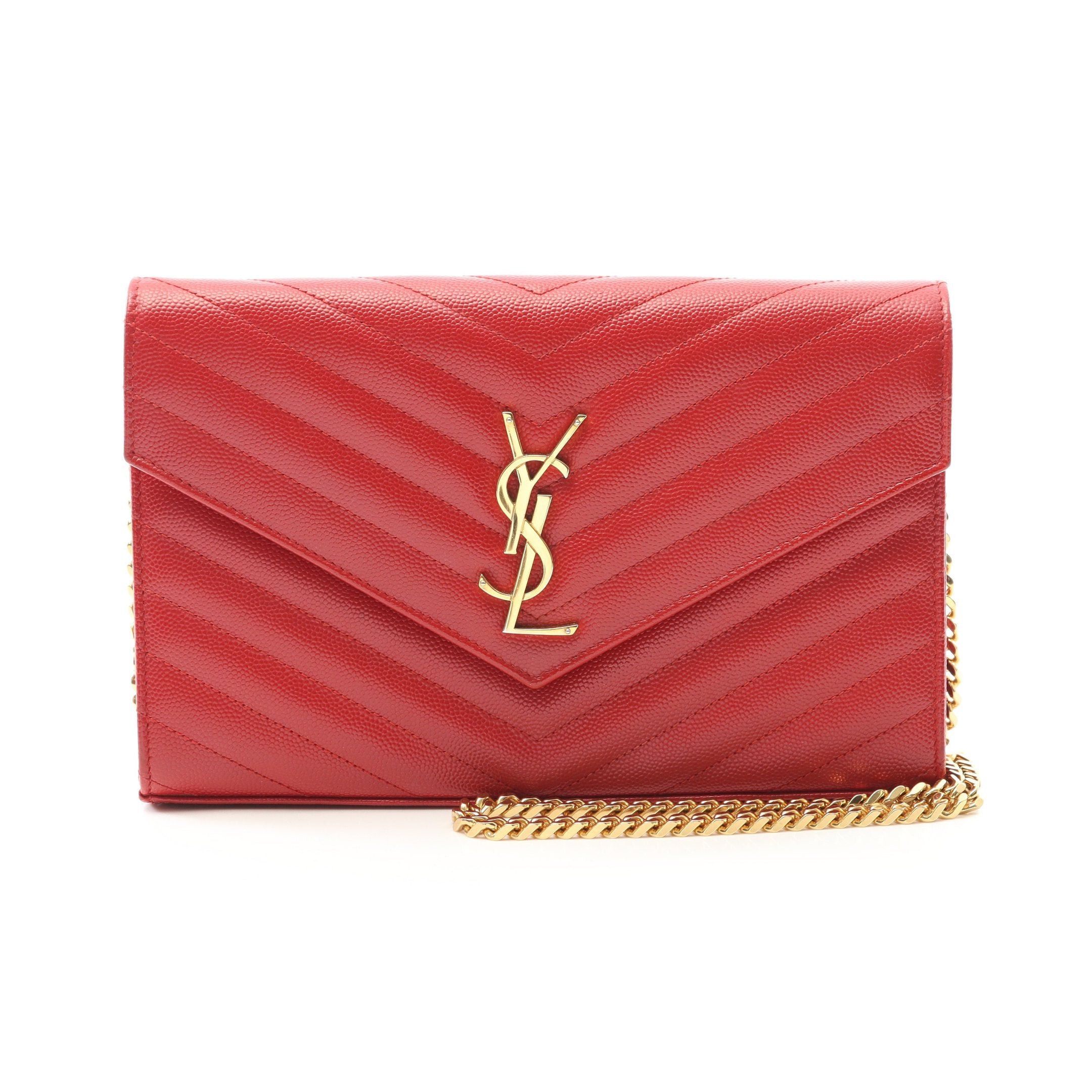Yves Saint Laurent Yves Saint Laurent Cassandra Classic Chain Wallet Leather Red Size ONE SIZE - 1 Thumbnail