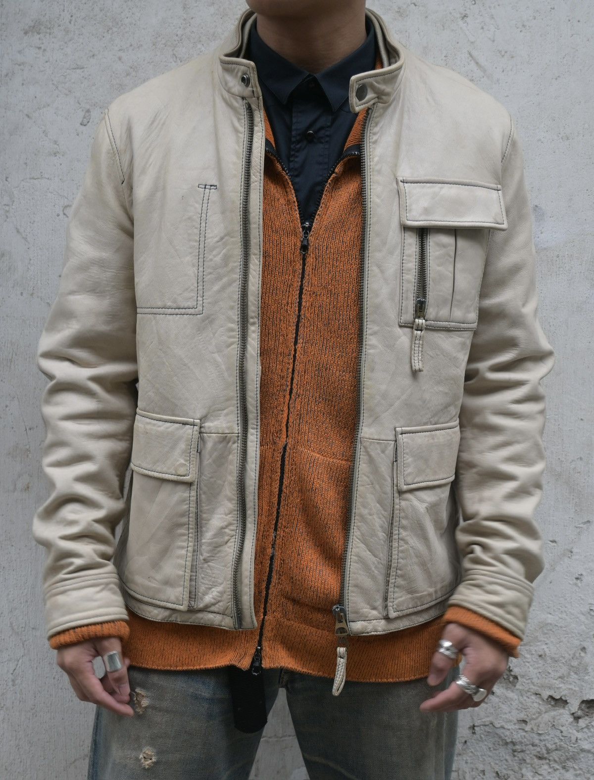 Emporio Armani Emporio Armani 2000’s natural distressed lamb leather jacket Size US M / EU 48-50 / 2 - 1 Thumbnail