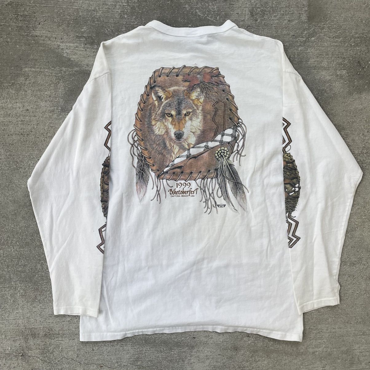 Vintage Vintage 1999 Biketoberfest Native American Wolf Longsleeve Size US L / EU 52-54 / 3 - 4 Thumbnail