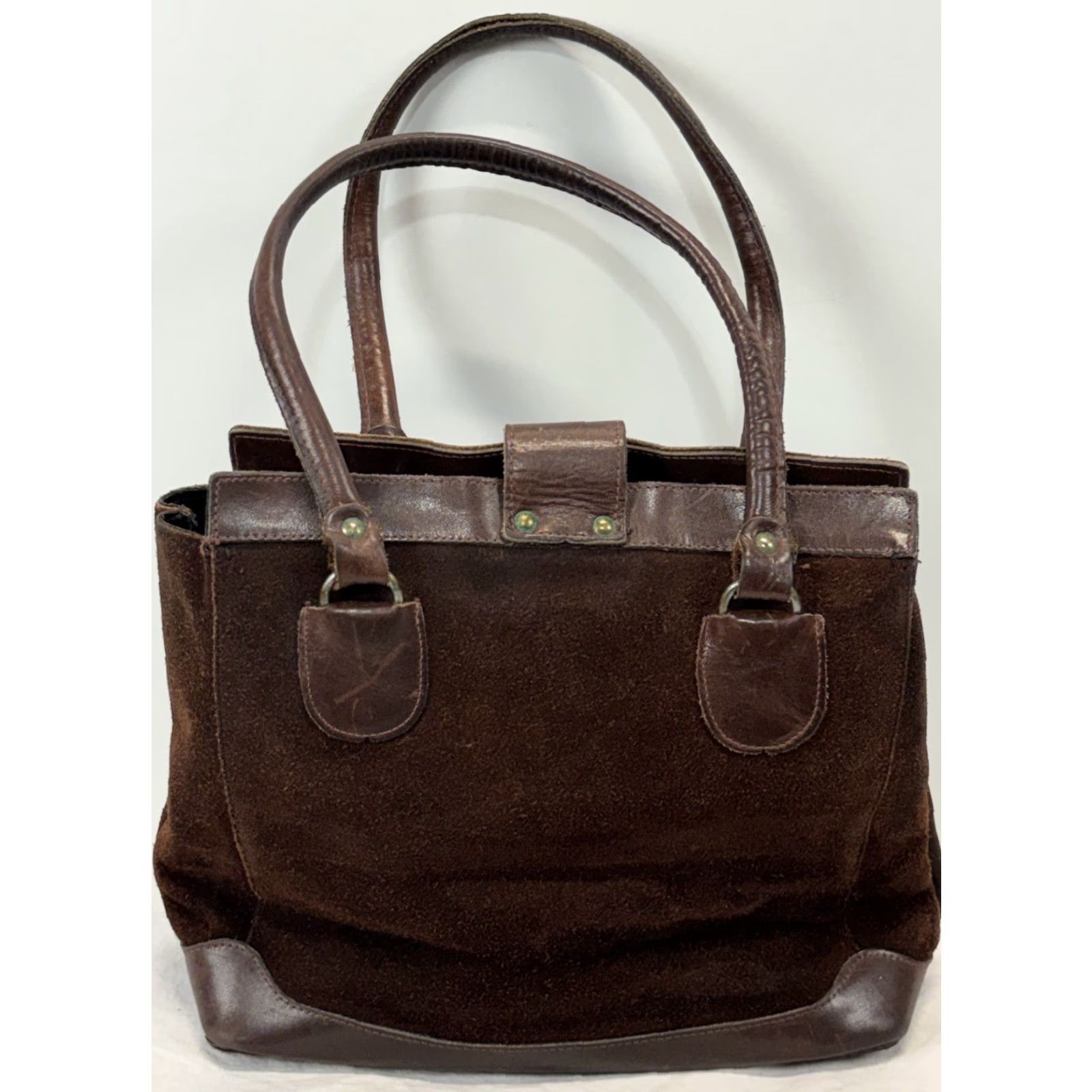CHOCOOLATE VINTAGE Chocolate Brown Suede & Leather Shoulder Bag Purse 50s Swift Metal Zipper Purse Women Leather Bag Purse Brown Zipper 50s Mens? Size ONE SIZE - 3 Thumbnail