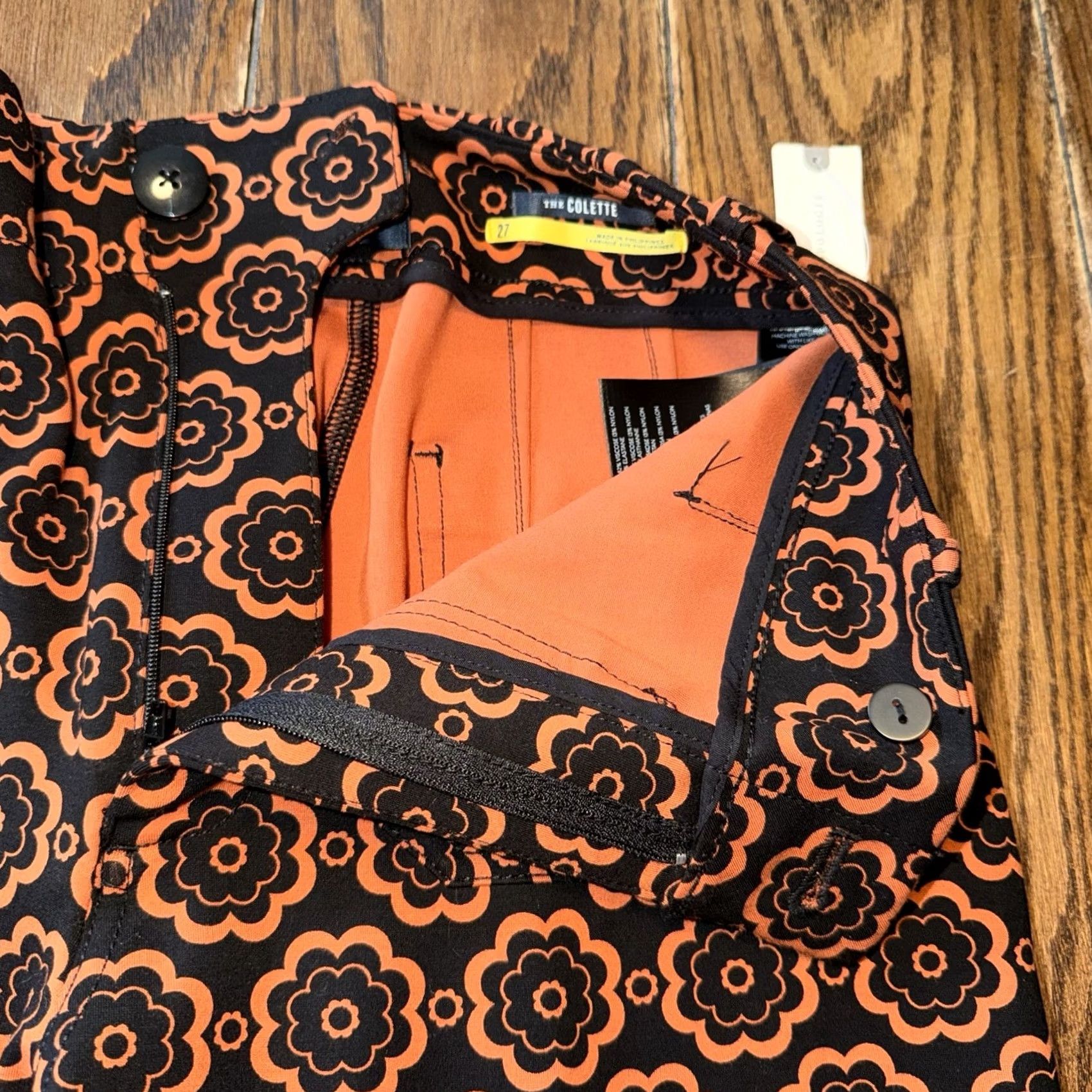 Anthropologie VINTAGE Anthropologie Maeve The Colette Pants Wide-Leg Black Orange Motif Size 27 New Size 27" / US 4 / IT 40 - 5 Thumbnail