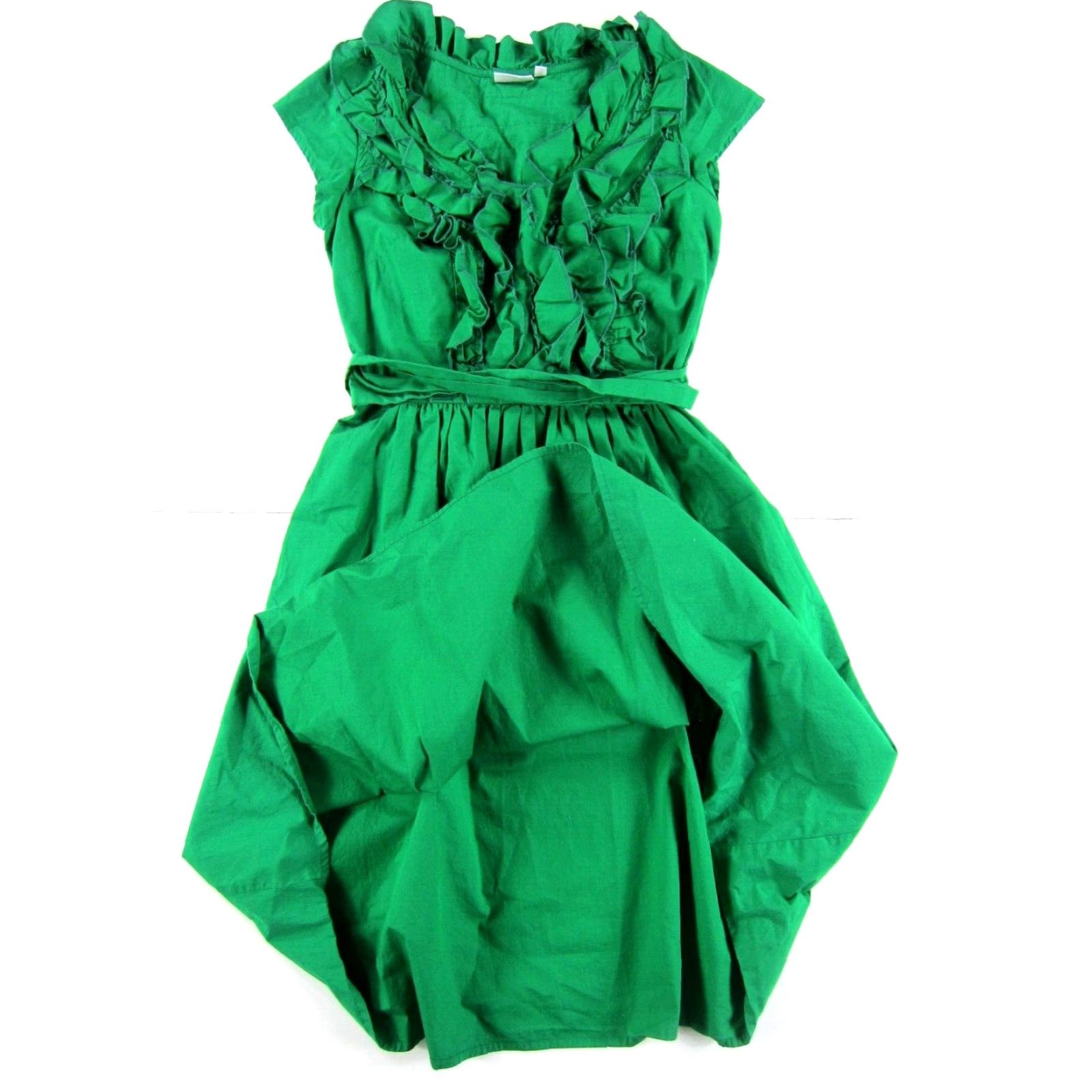 Vintage eShakti Dress Green 100% Cotton Ruffle Neck Pocket Cap Sleeve Tie Sheath M/8 Size M / US 6-8 / IT 42-44 - 6 Thumbnail