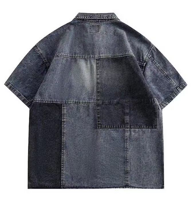 Japanese Brand × Vintage Retro y2k patchwork denim short sleeve shirt Size US XL / EU 56 / 4 - 5 Thumbnail