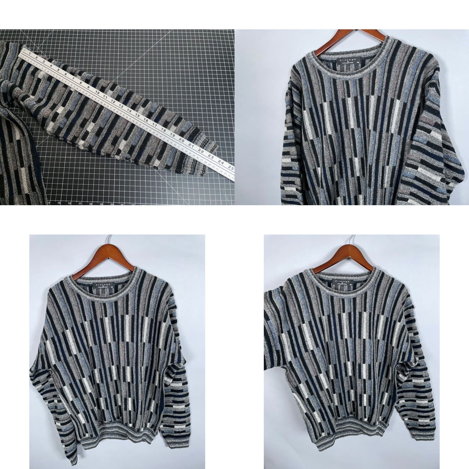 Vintage VINTAGE Protege Geometric Sweater Mens Adult Medium Gray Black Knit Wool Alpaca Crew Neck 90s Retro Vintage Size US M / EU 48-50 / 2 - 8 Thumbnail