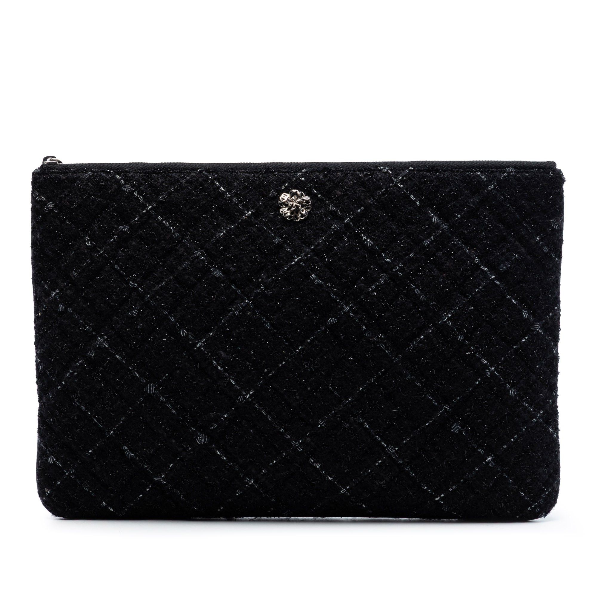 Chanel Large Quilted Tweed and Lambskin Camellia O Case Clutch Size ONE SIZE - 1 Thumbnail