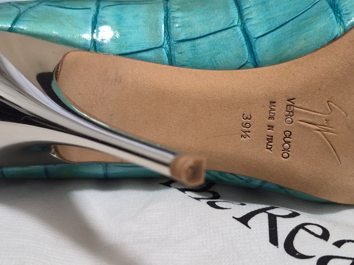 Giuseppe Zanotti Giuseppe Zanotti Green Croc Embossed Peep Toe High Heels Size US 9 / IT 39 - 2 Thumbnail