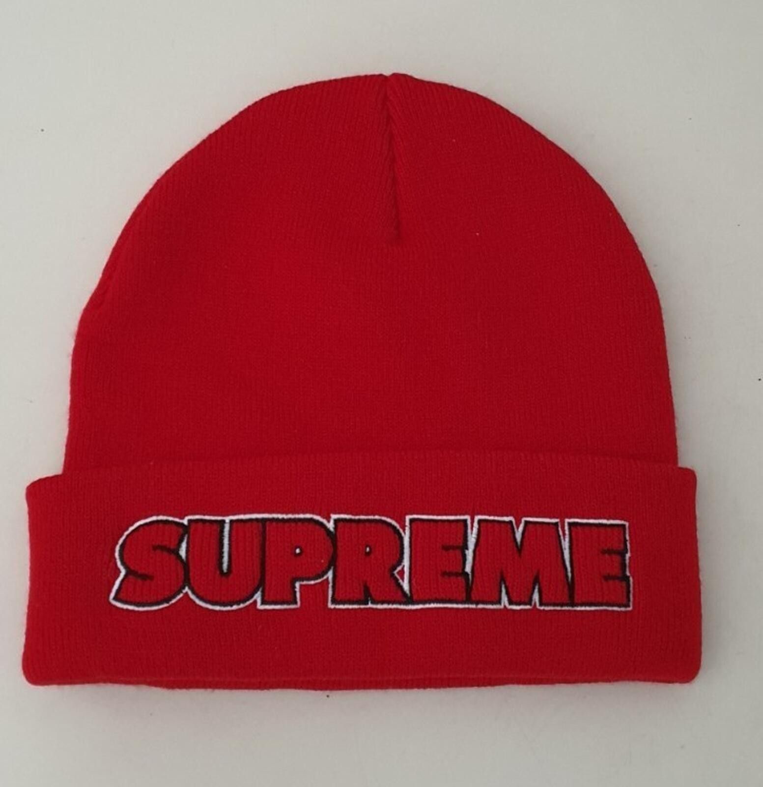 Supreme Contrast Red Stripe Beanie | Grailed