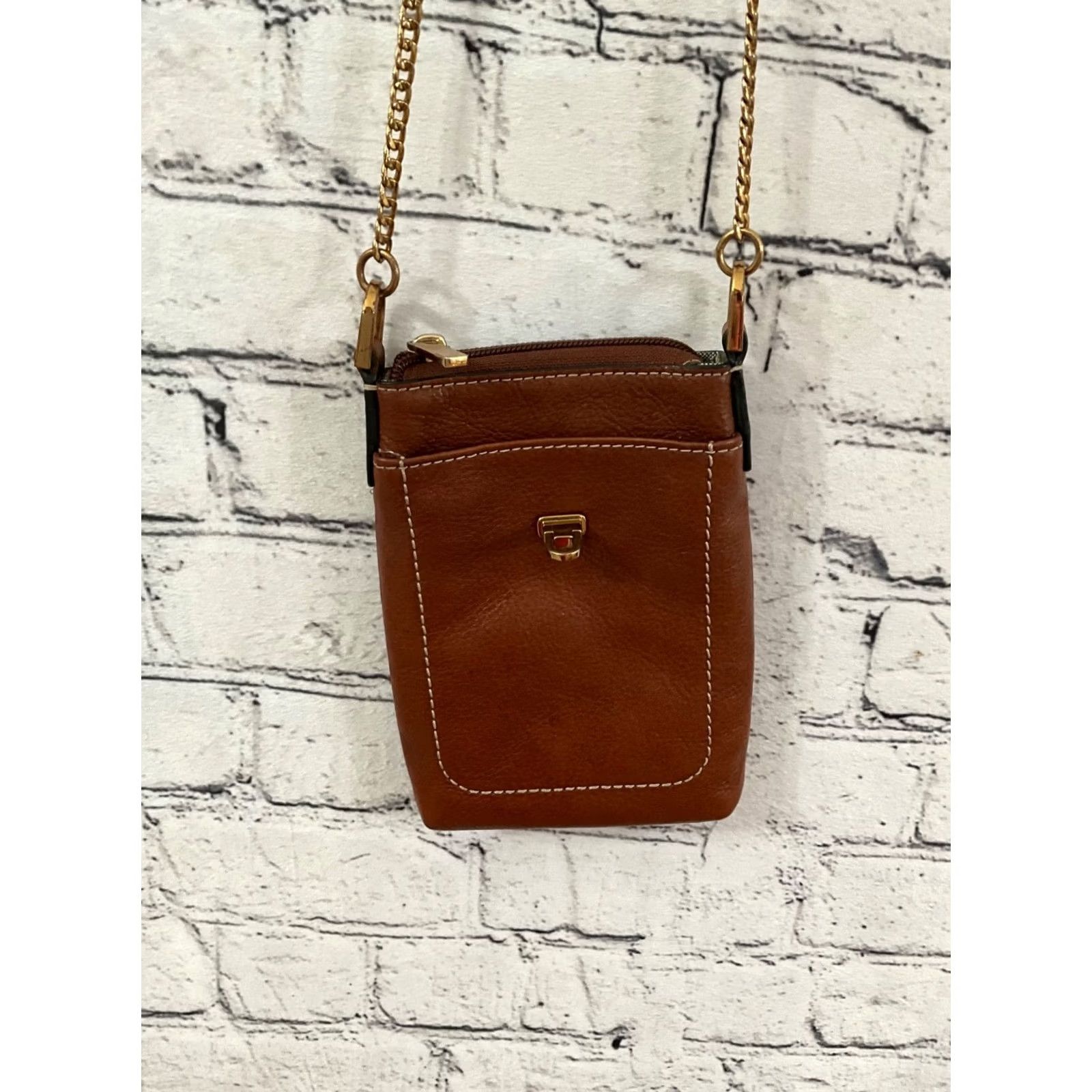Fossil Fossil Crossbody Purse Bag Crossbody Small Brown Leather 8in 5in Zipper Gold Hardware Womens Purse Strap Adjustable Vintage No Size ONE SIZE - 3 Thumbnail