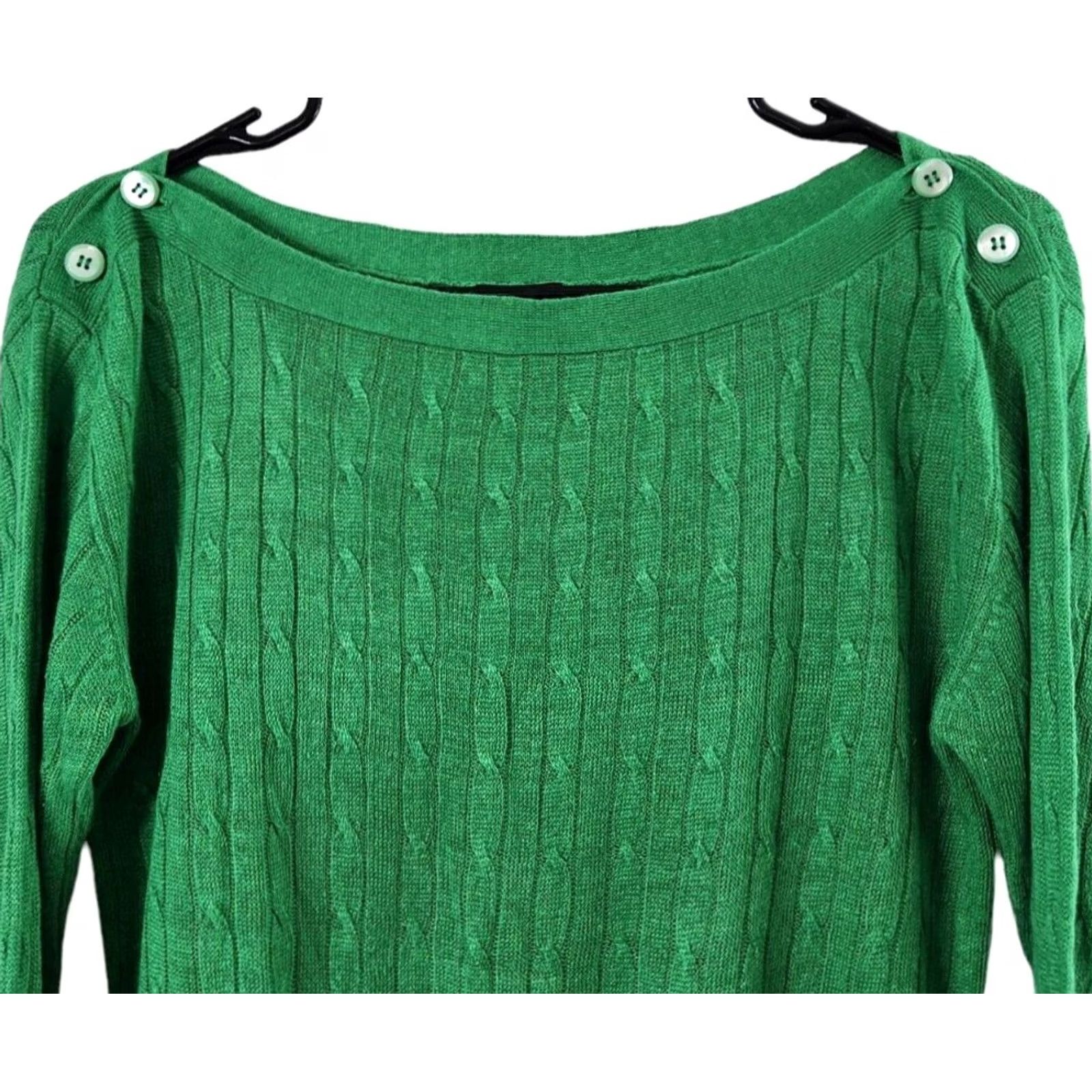 J.Crew J.CREW Womens S Linen Sweater Cable-Knit Pullover 3/4 Sleeve Green VINTAGE? Size S / US 4 / IT 40 - 3 Thumbnail