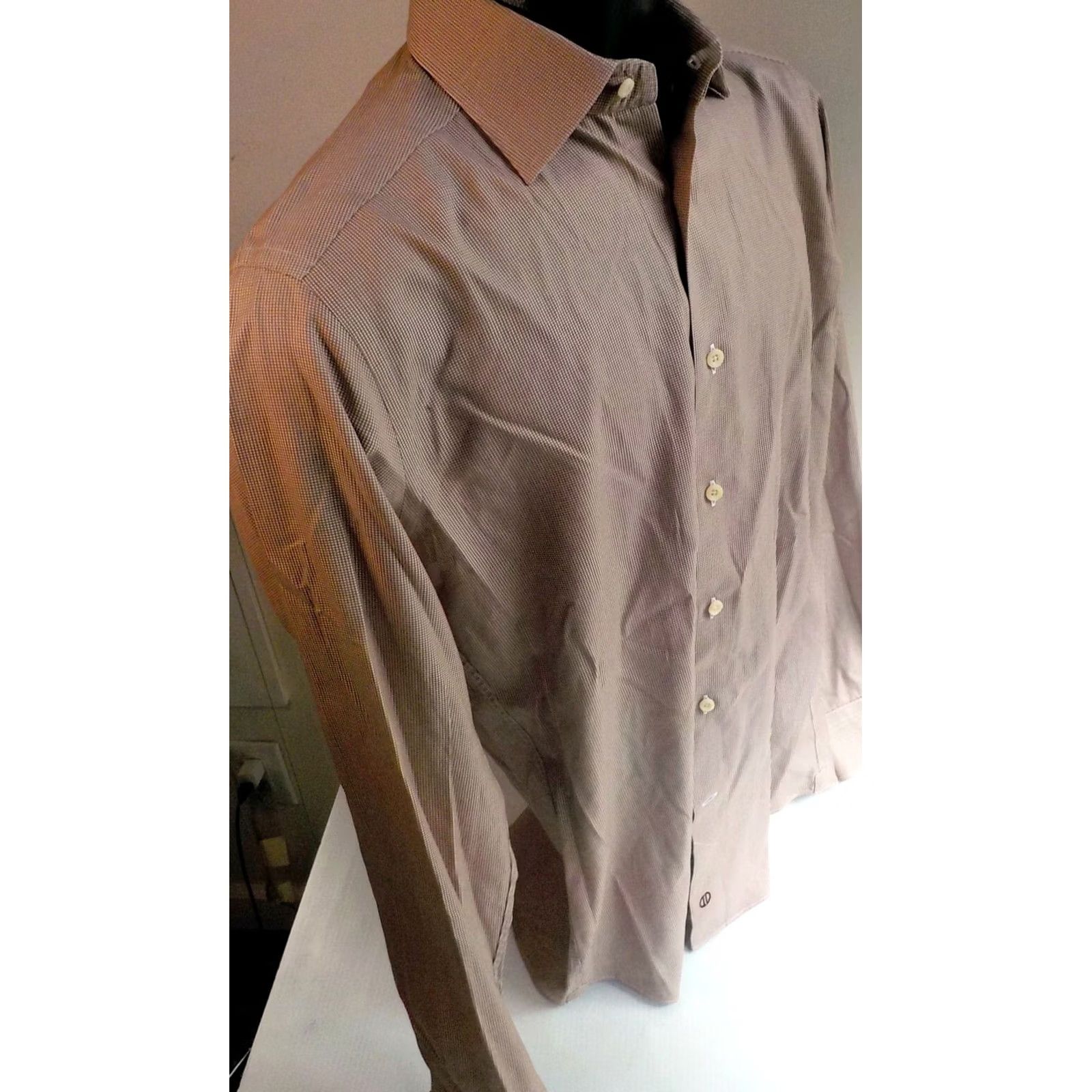 David Donahue DAVID DONAHUE Dress Shirt LS Brown/White Cotton 100% 15 1/2-34/35 Men Shirt Regular Medium? Size 40R - 4 Thumbnail